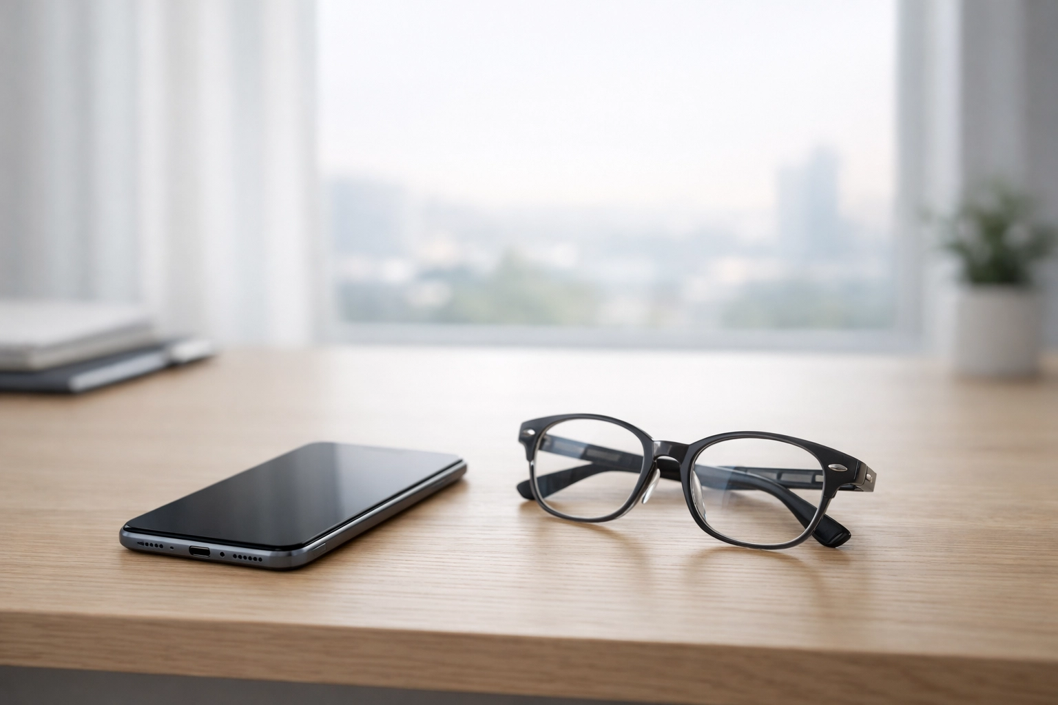 Modern hotel manager workspace with a smartphone for digital task management and real-time updates.