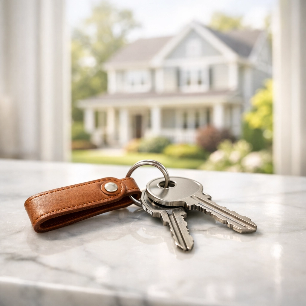 House keys on a marble table symbolizing a quick 14-day bridge loan closing for Georgia investors.