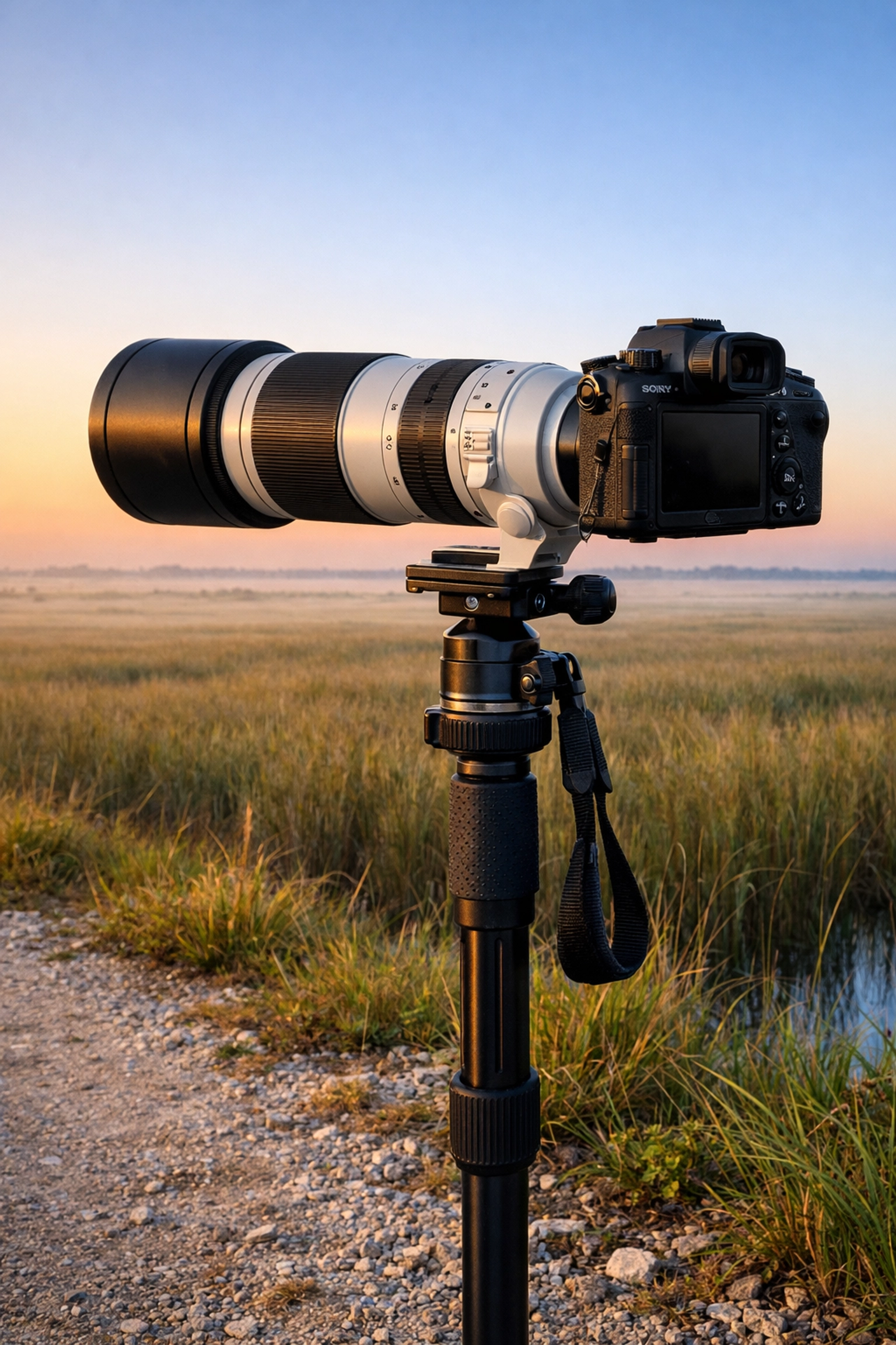 The Ultimate Guide to Everglades Wildlife Photography: Everything You Need to Succeed 2 Professional telephoto camera gear ready for wildlife photography in the Everglades at sunrise.
