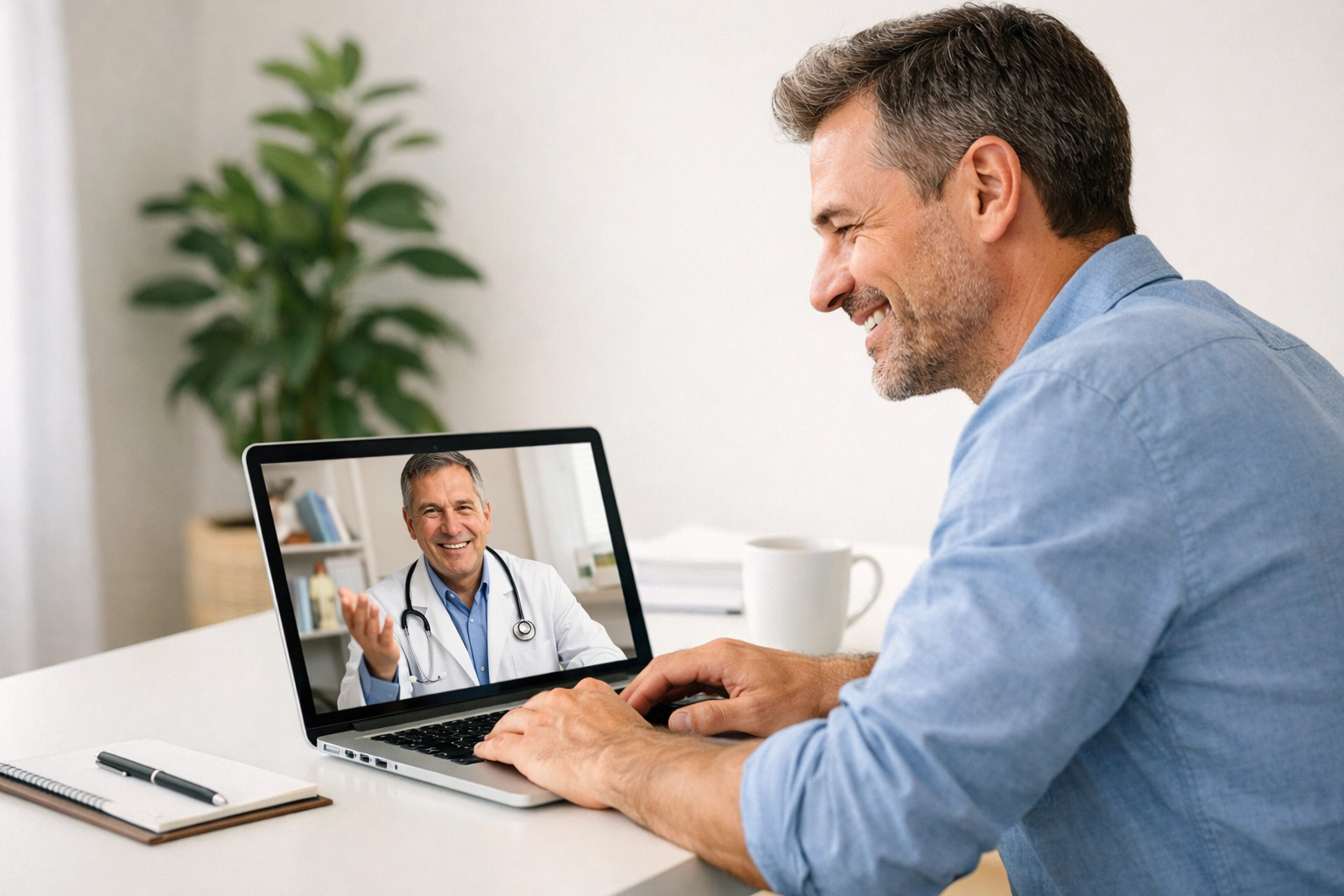 Patient talking to an online weight loss doctor during a video call for medical supervision