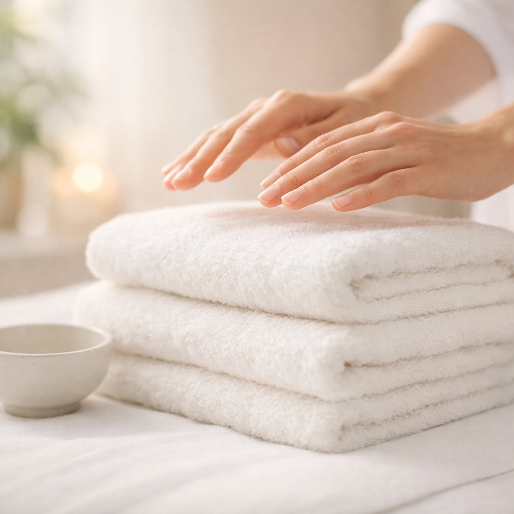 Relaxing treatment room and fresh towels at Skin Therapy By Renne, a spa in Granger.