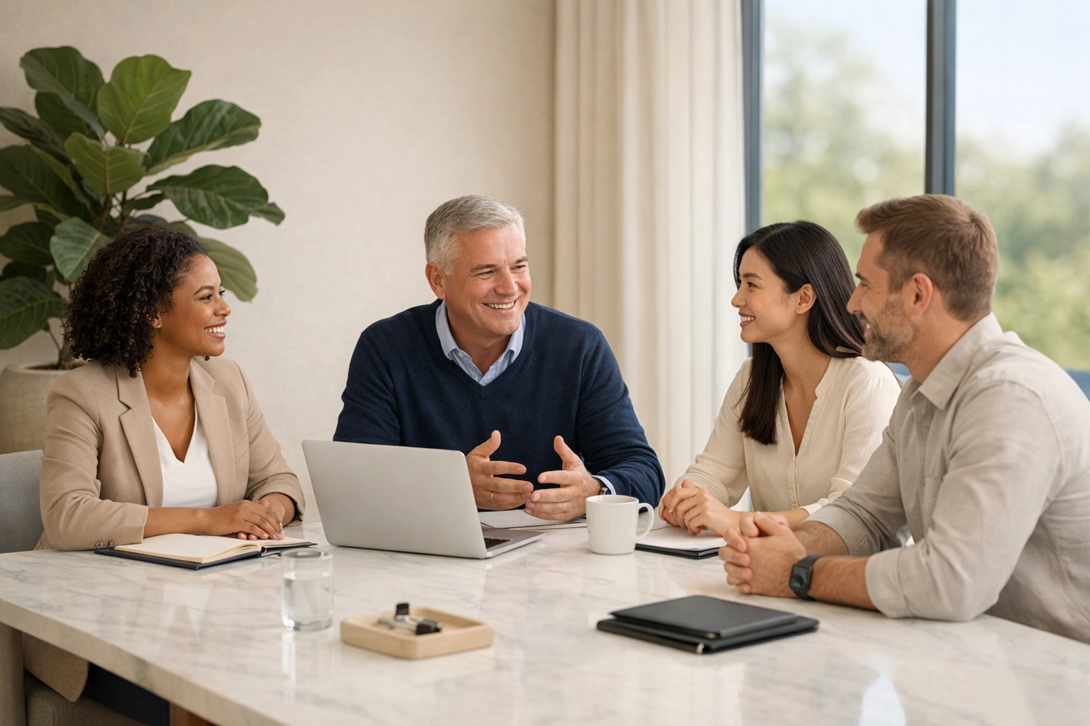 Real estate professionals at Vanyette Realty Group collaborating in a modern office meeting space. Real estate professionals at Vanyette Realty Group collaborating in a modern office meeting space.