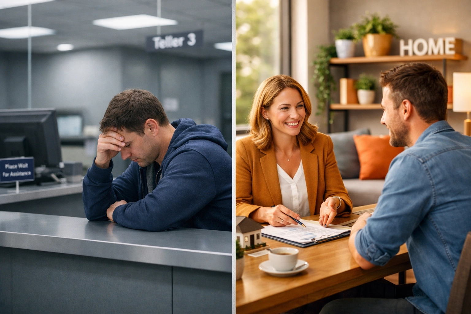 Mortgage broker consultation versus impersonal big bank service comparison