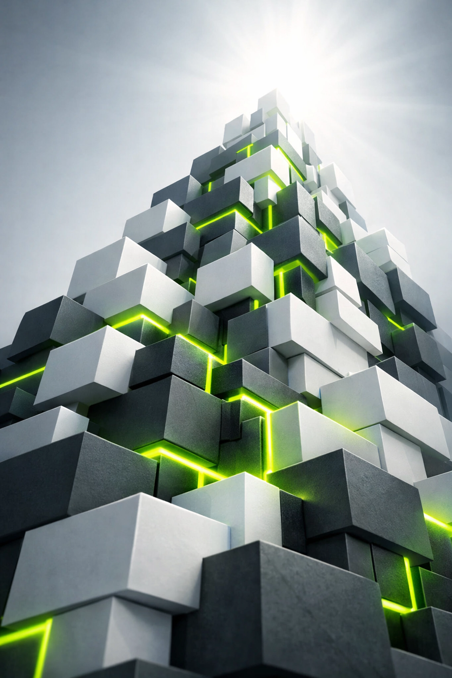 Rising geometric structure symbolizing enterprise scalability and career growth in a modern workplace.