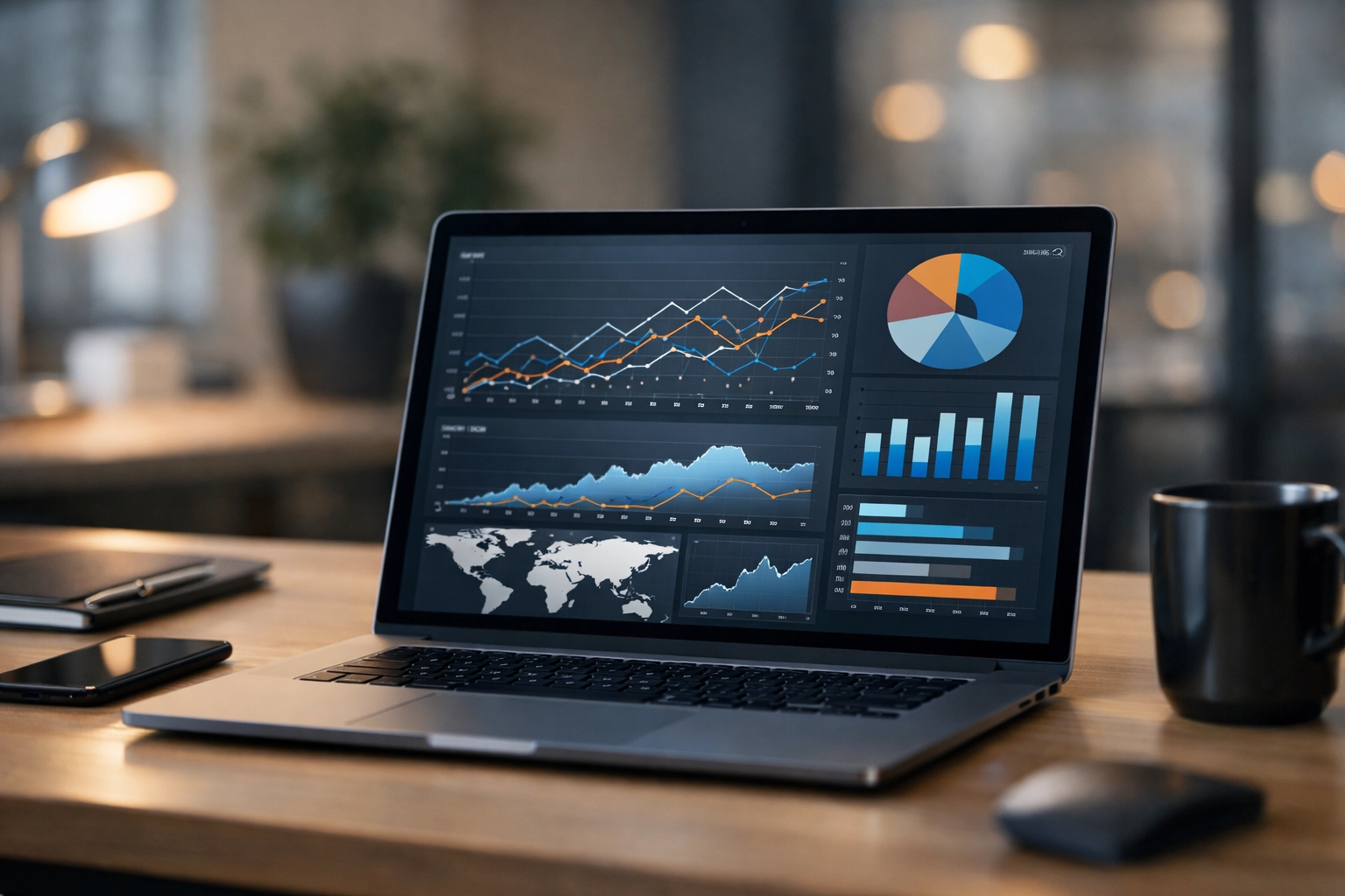 Marketing strategy analytics dashboard on a laptop