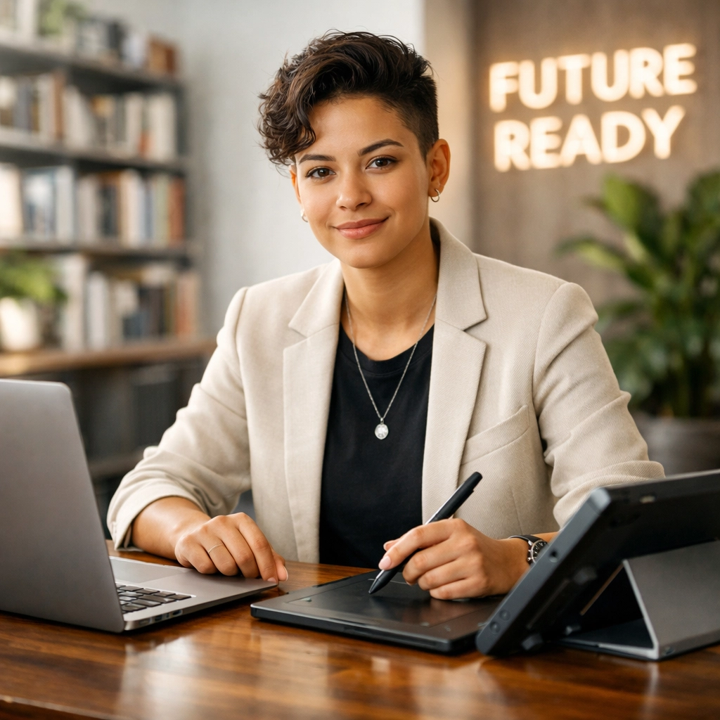 A young professional building their personal brand and digital identity through NIL education.