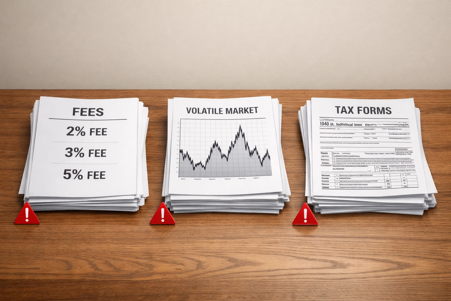 401k hidden costs: administrative fees, market volatility charts, and tax documents
