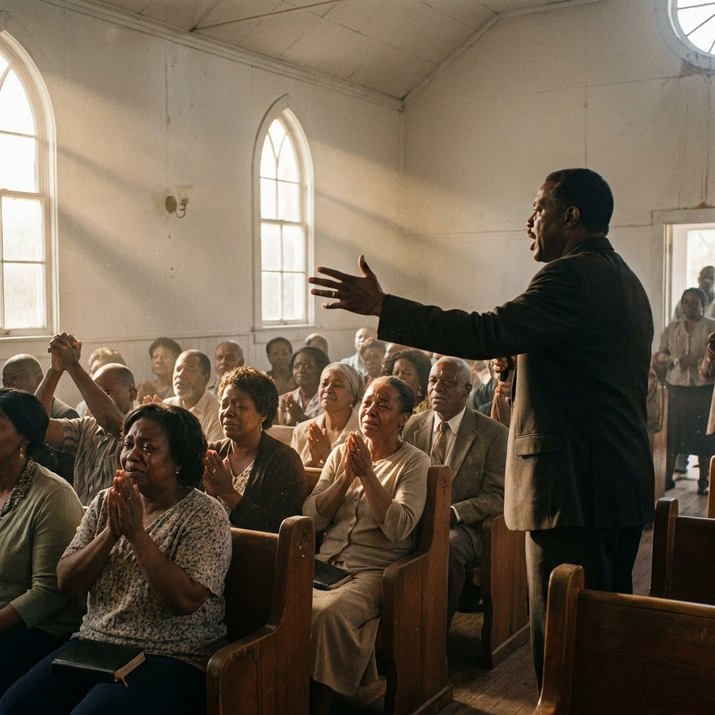 Congregation prays for deliverance from generational bondage, led by a minister in a Maryland church.