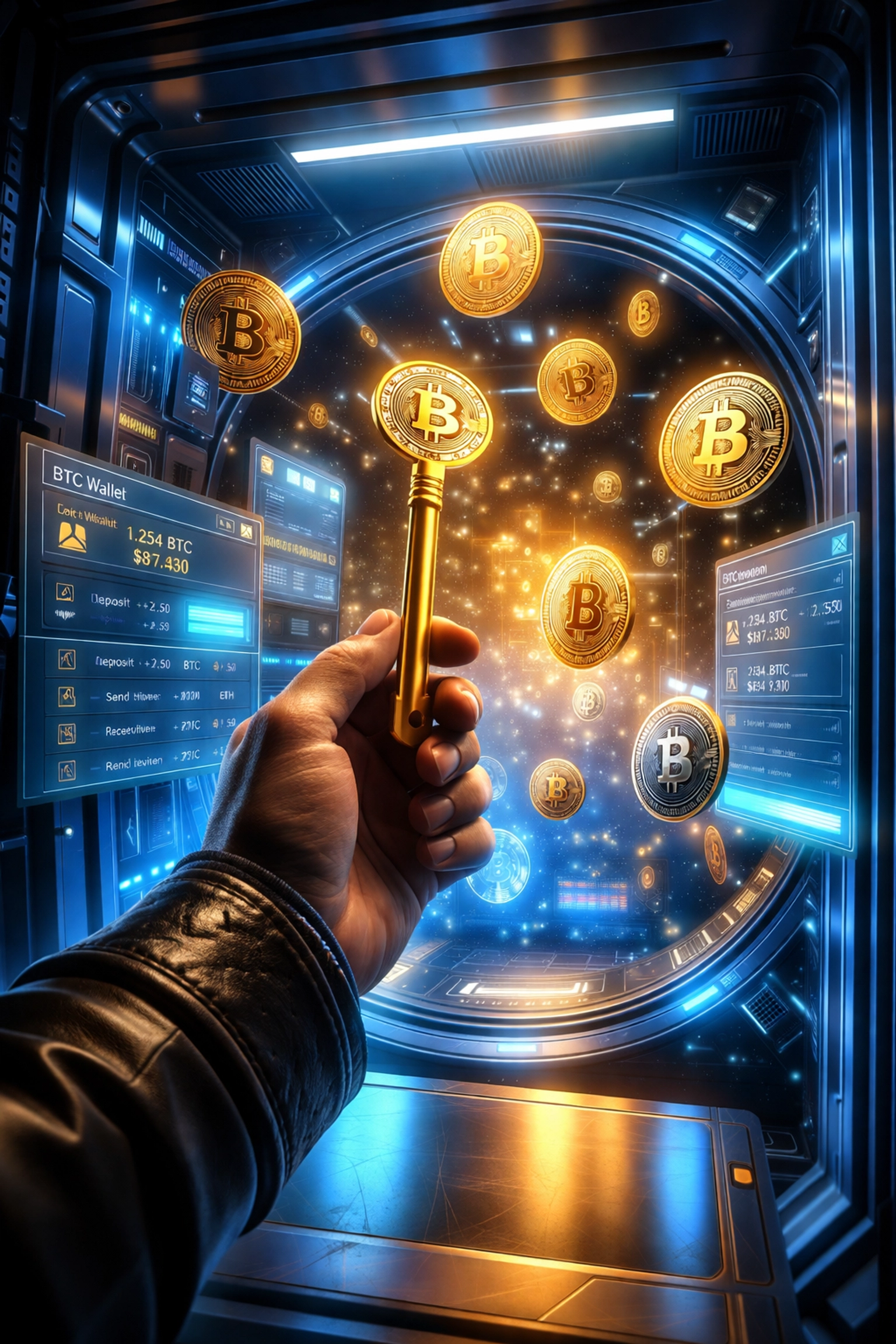 Merchant unlocking secure crypto vault to illustrate Larecoin self-custody and independent crypto payments system