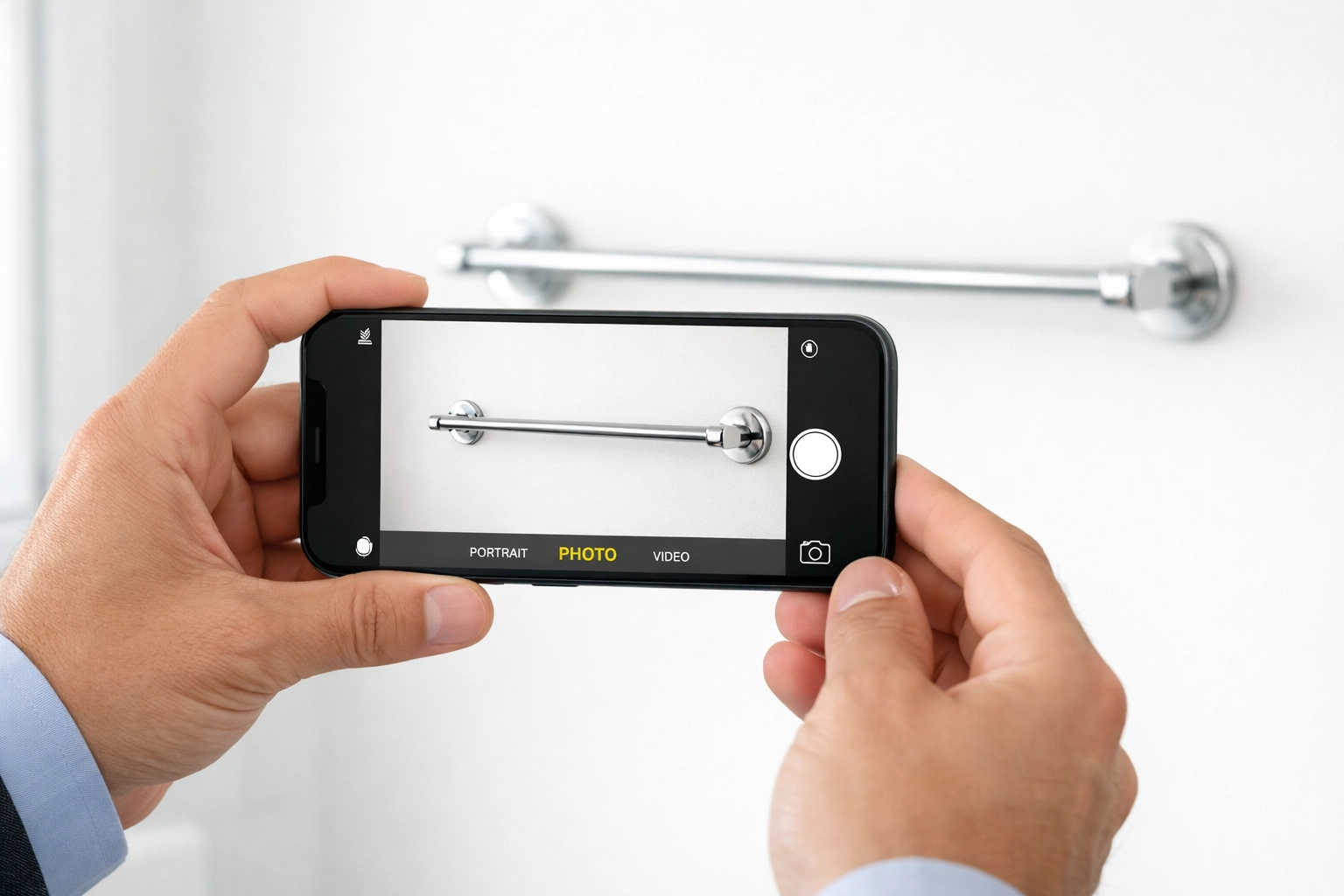 Property manager using smartphone for digital apartment inspection during turnover