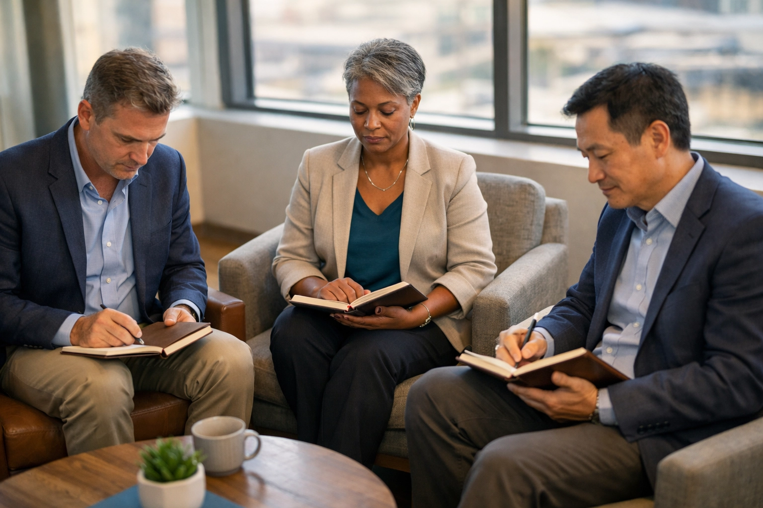 Business leaders practicing legacy living through quarterly reflection and journaling