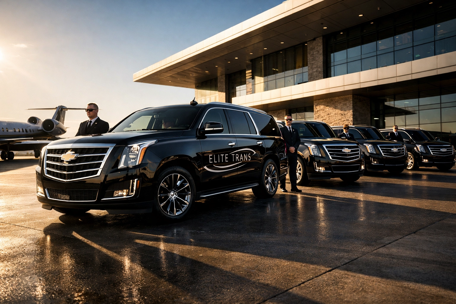 PRESS RELEASE: Super Bowl Brand Visibility Secrets Revealed: What Top CEOs Know About Turning VIP Hospitality Into Million-Dollar Business Opportunities Fleet of luxury SUVs providing executive transportation at private airport terminal