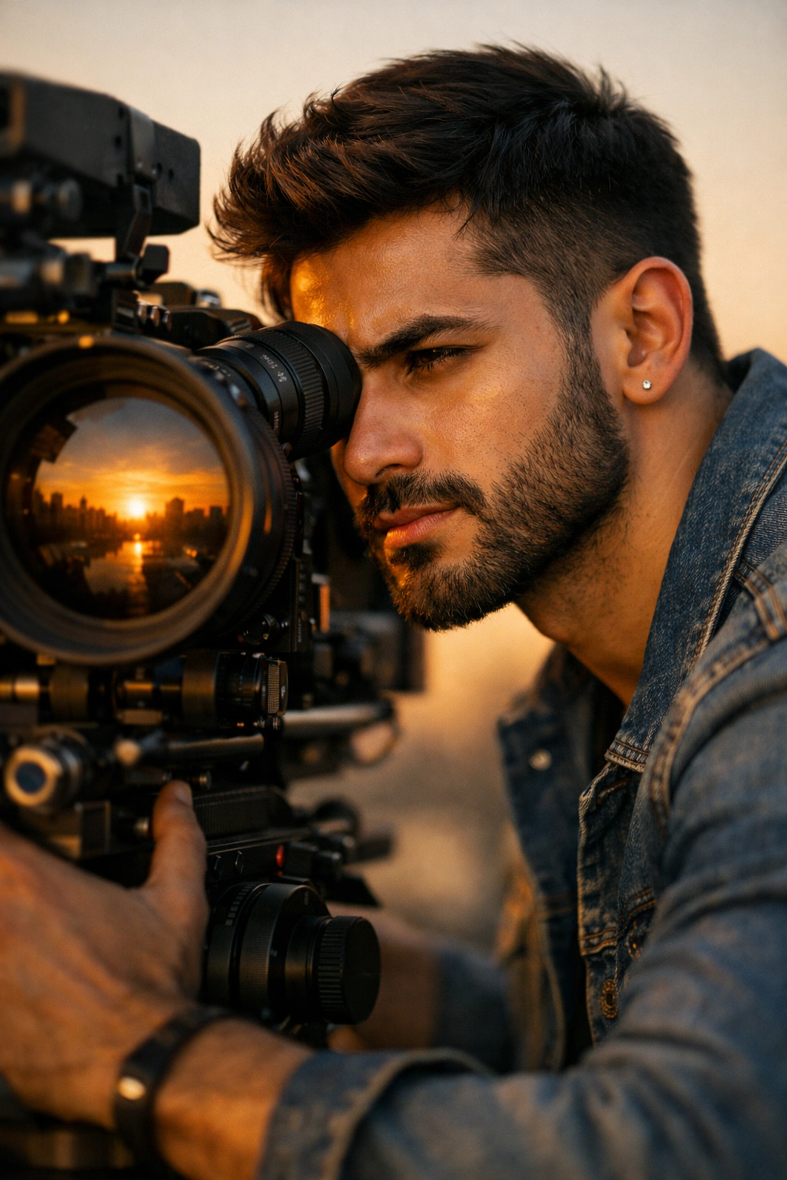 A gay Afghan filmmaker filming with a professional camera, showcasing queer storytelling and resilience.