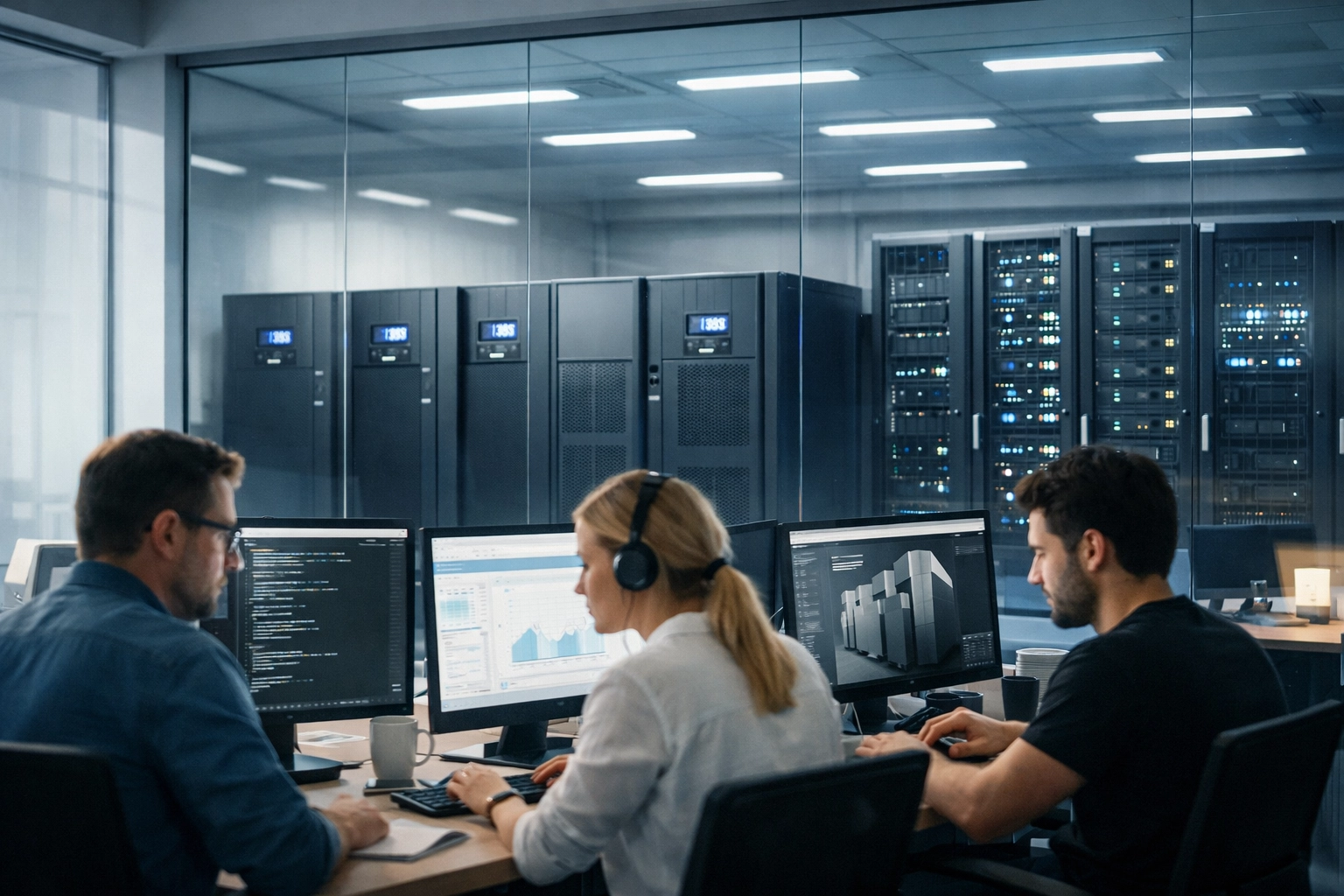 Modern office team working uninterrupted thanks to reliable power backup solutions.