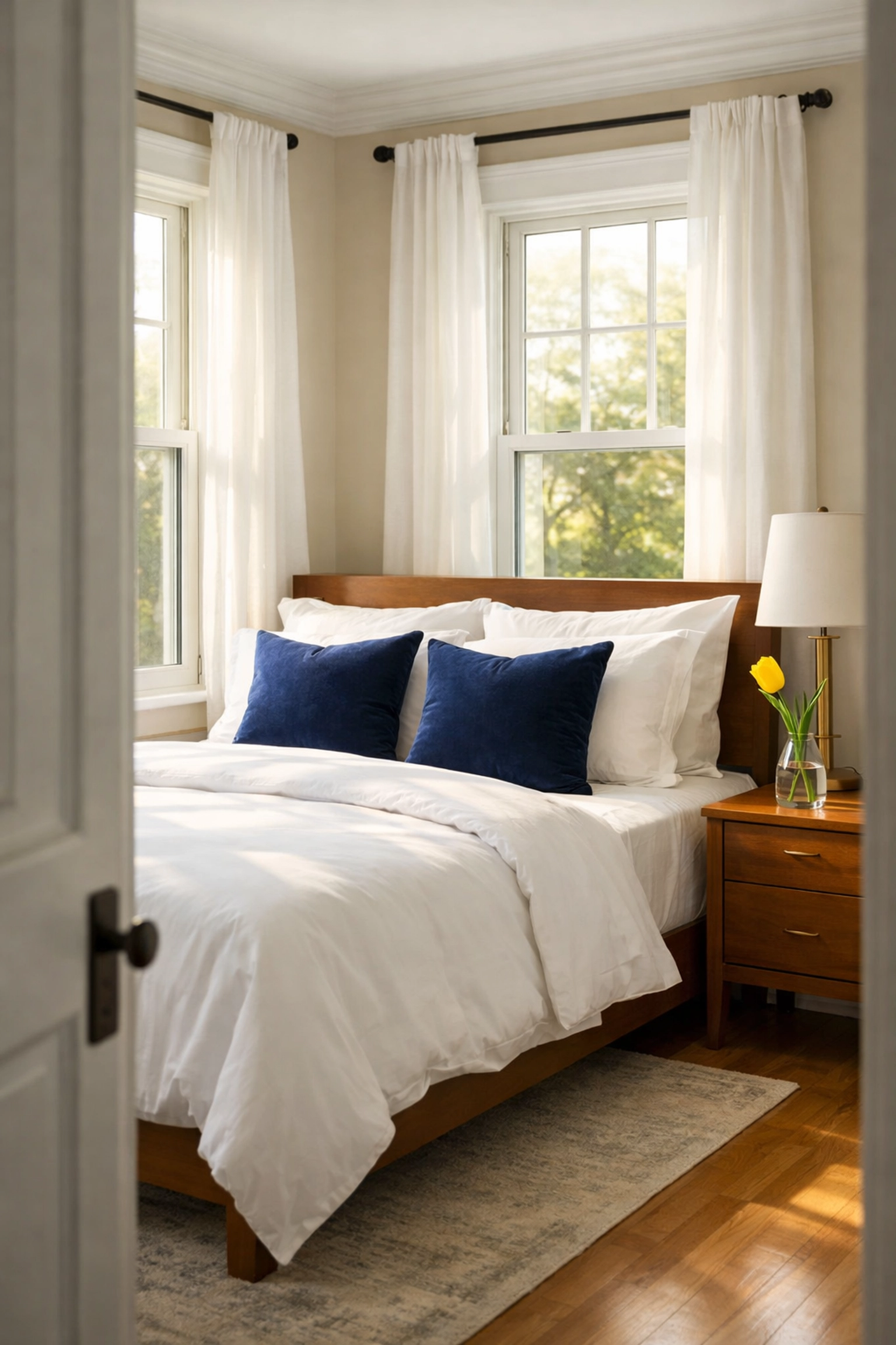 Sanitized and dust-free bedroom in a historic Somerville home ready for new residents after a deep clean.