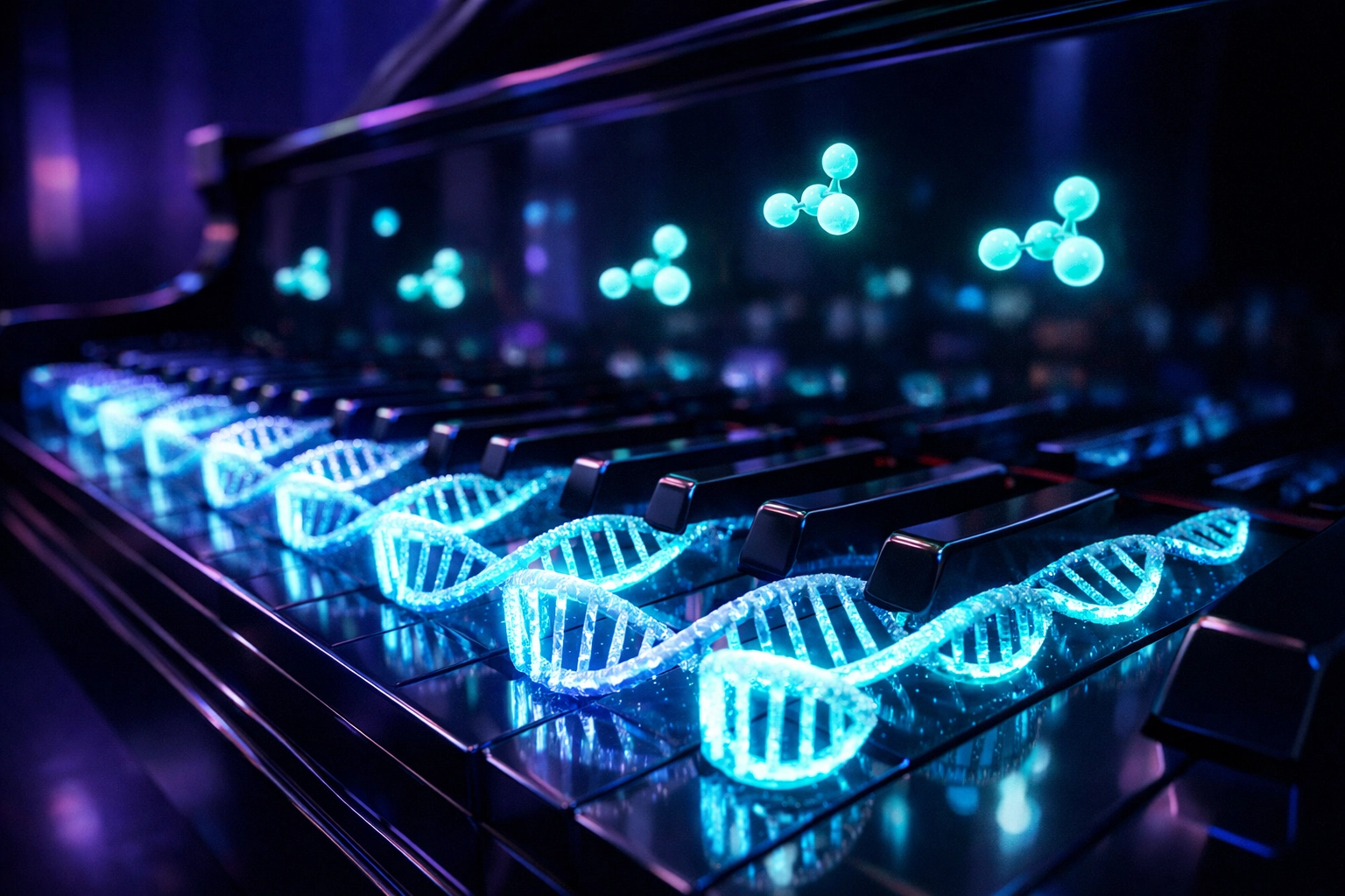 DNA double-helices with methyl groups representing the biological clock and epigenetic markers.