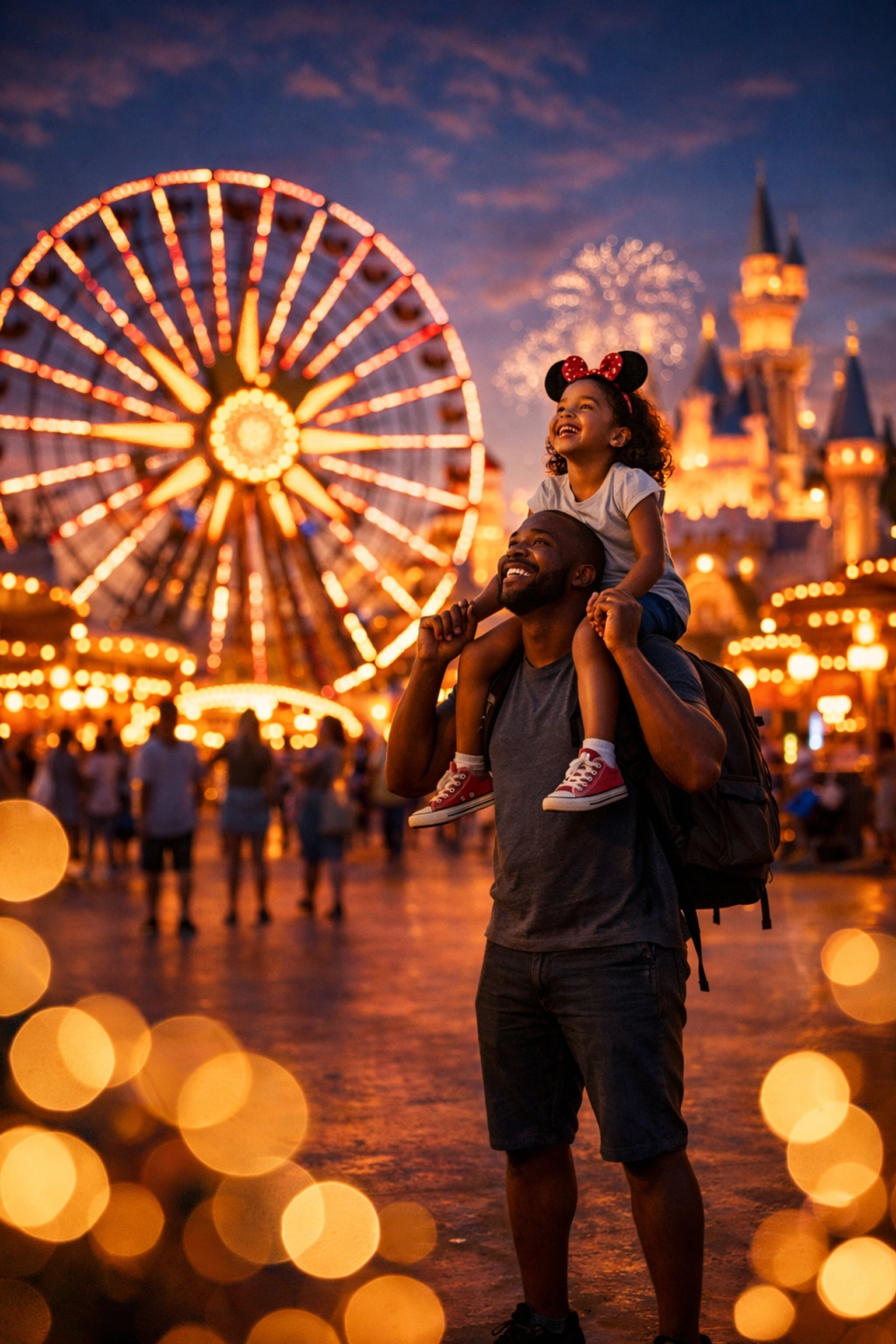 A father and daughter enjoy a stress-free evening at the park planned by an Omaha Travel Agent.