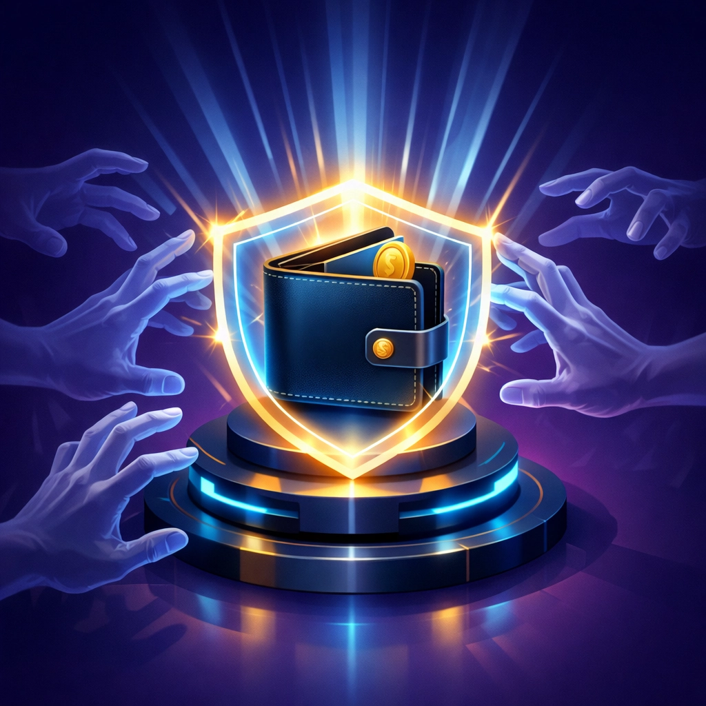 Self-custody crypto wallet with shield protection representing merchant payment independence