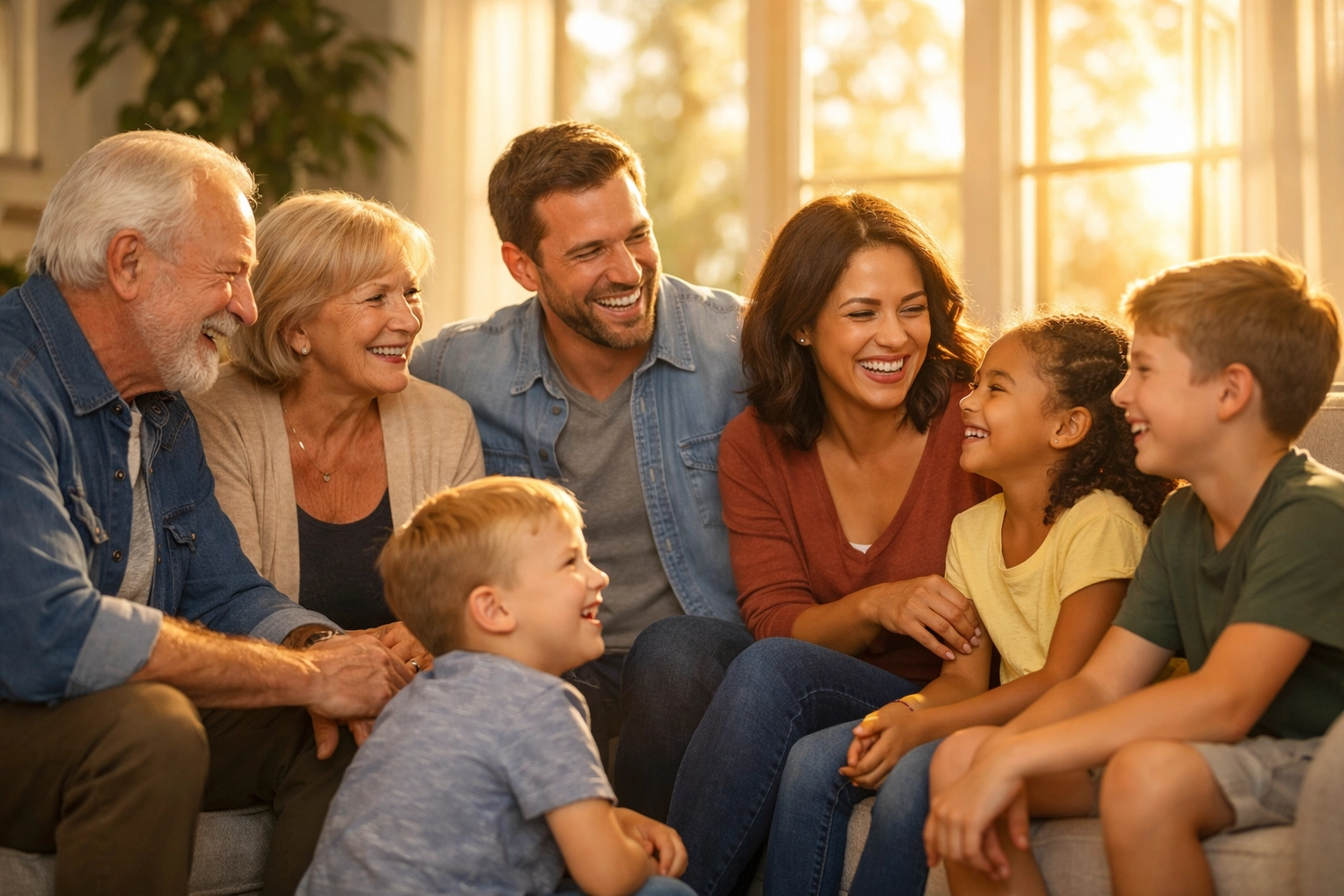 Multi-generational family sharing a moment together, representing financial legacy and peace of mind.