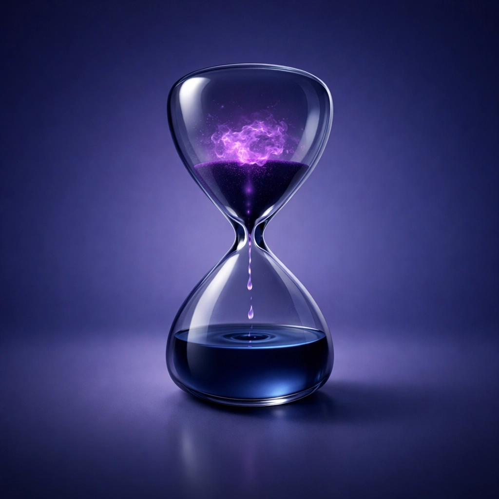 An hourglass with swirling mist showing depleted mental energy and the need for recovery in high-pressure careers.