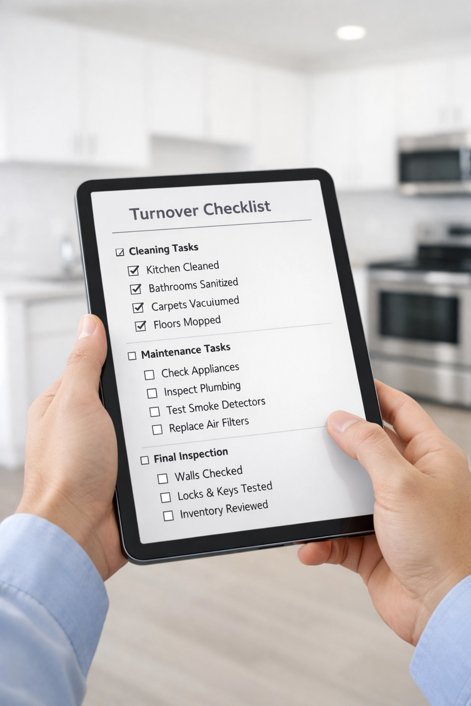 Digital apartment turnover checklist on tablet for standardized make-ready process