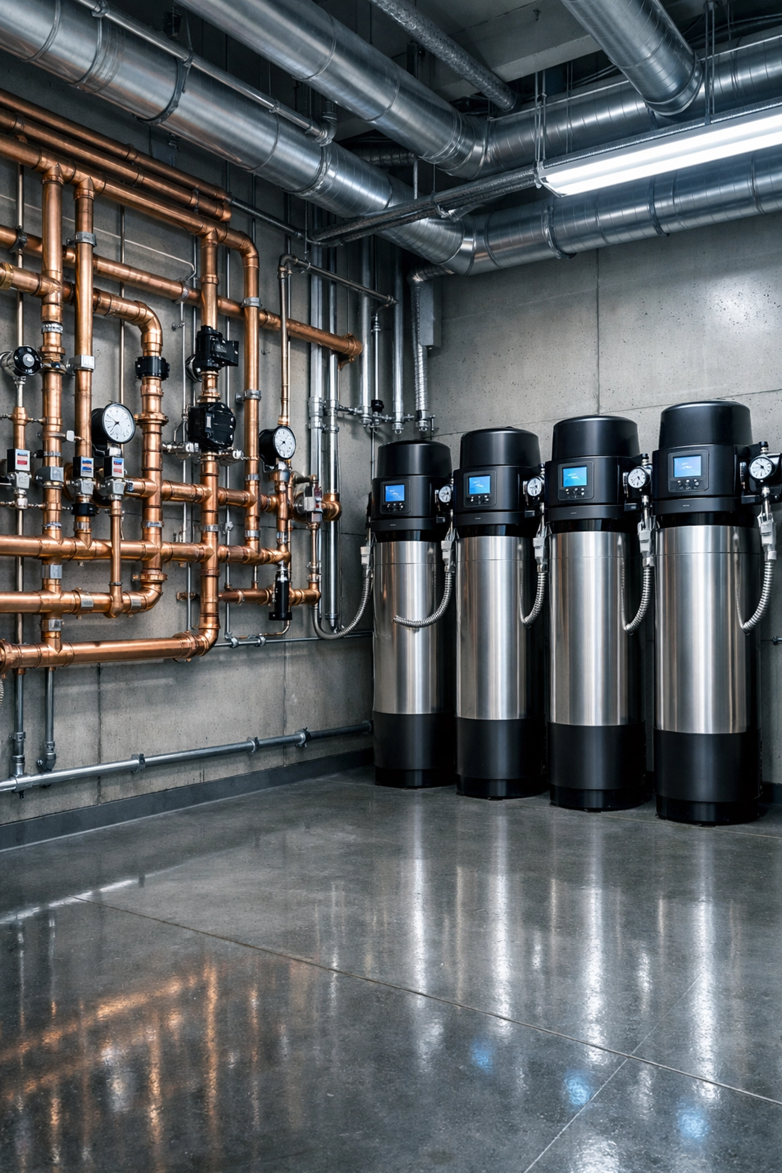 Pristine mechanical room showcasing expert water filtration and plumbing maintenance services.