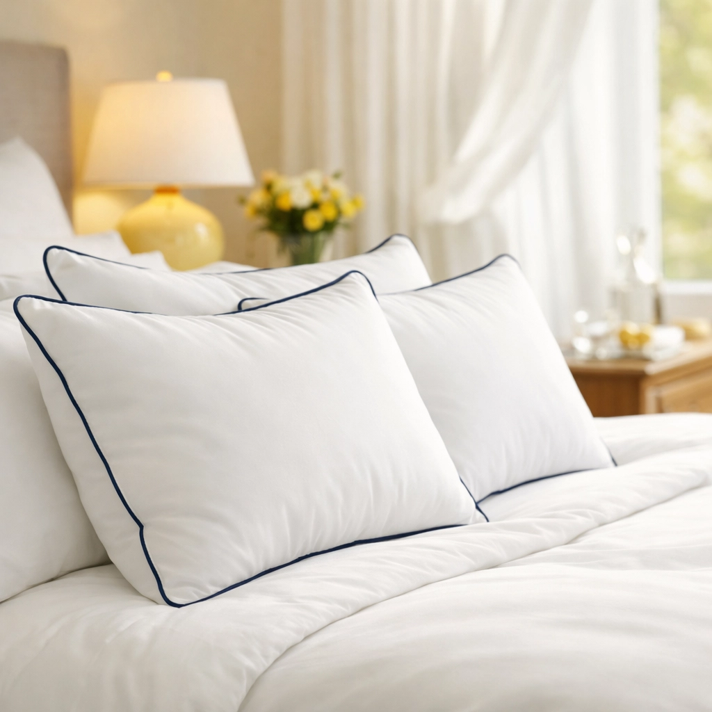 Neatly made bed with fluffed pillows after a professional residential cleaning in Leominster MA.