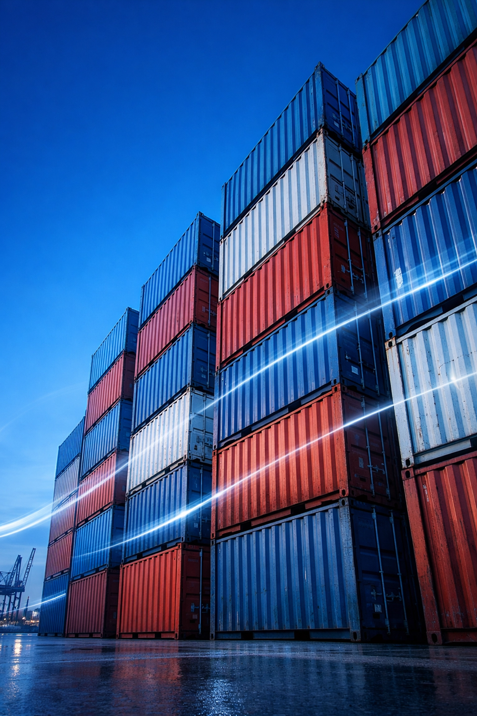 Stacked shipping containers at the Port of Miami terminal illustrating global trade efficiency.