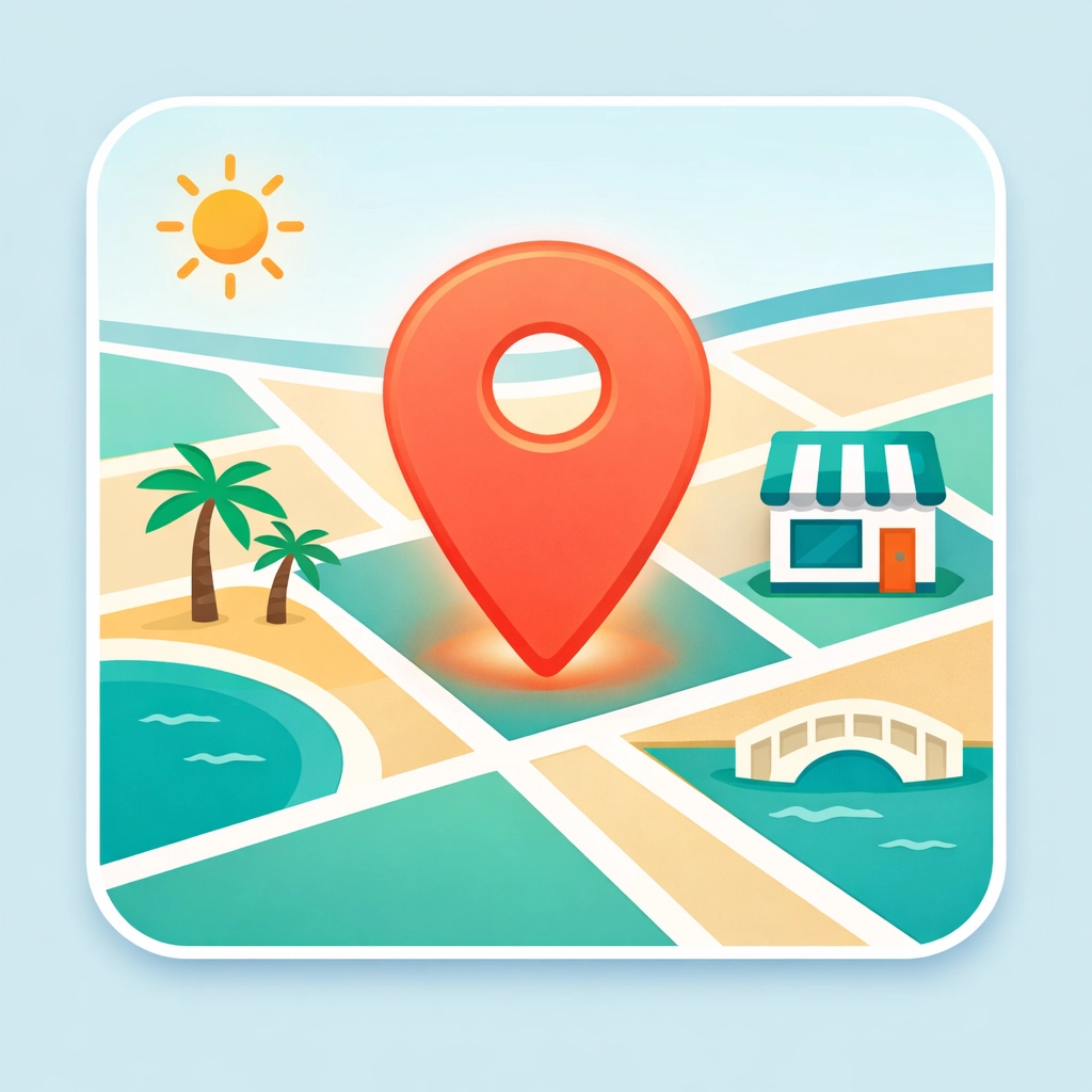 Local SEO map showing a vibrant location pin for a business in Venice, Florida.