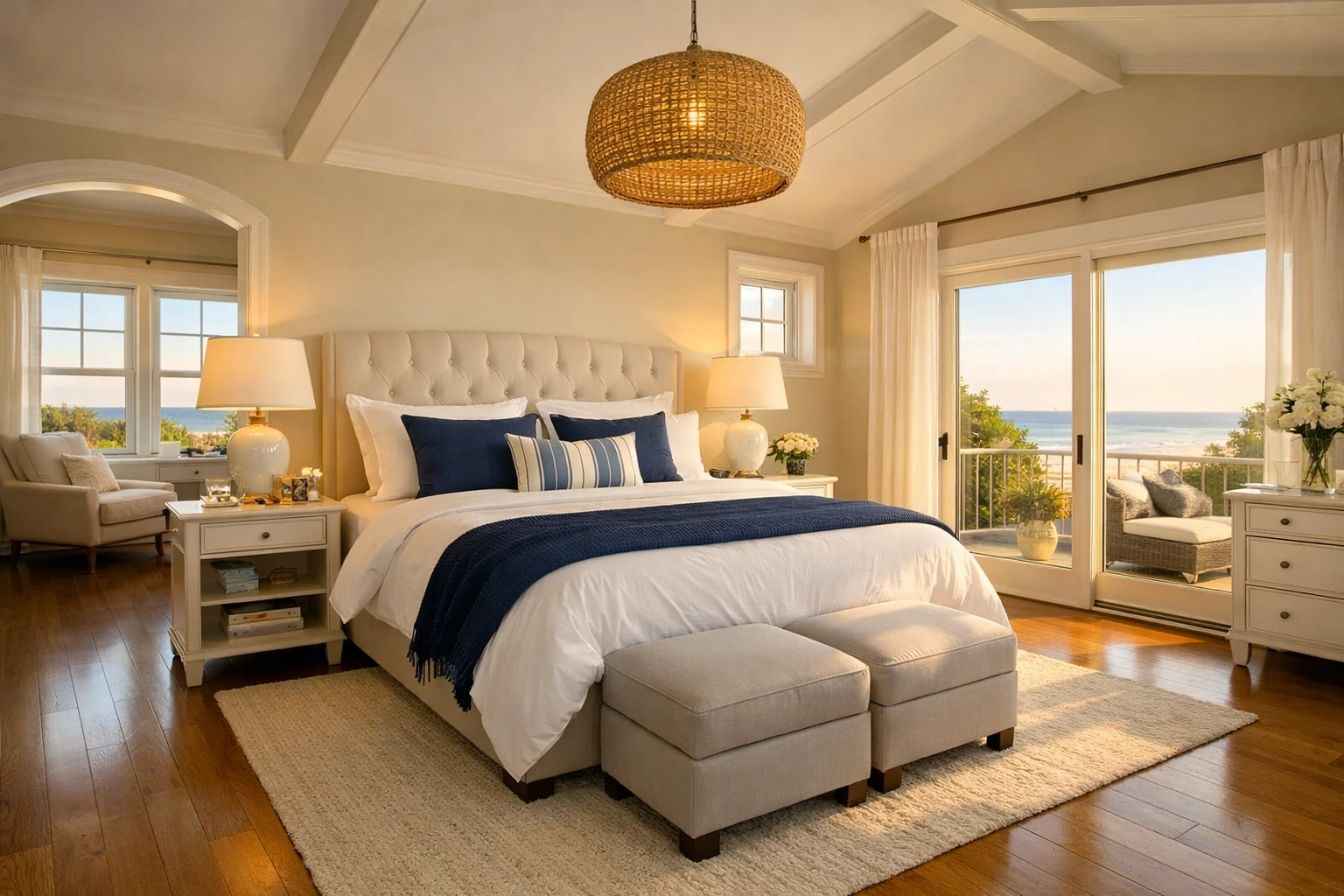 Serene master bedroom in a luxury home after professional cleaners MA performed a deep spring clean.