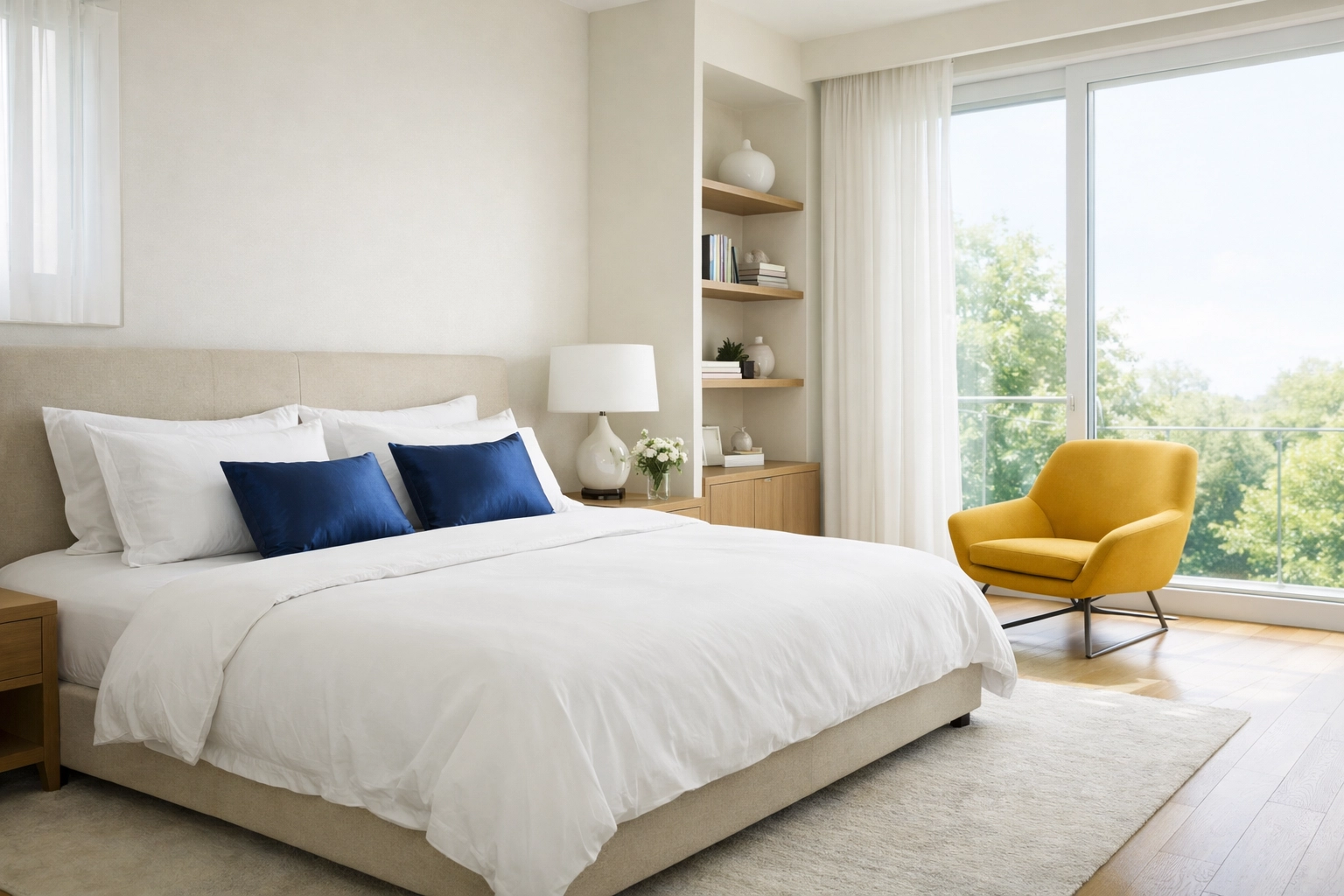 Dust-free master bedroom showcasing the health benefits of a deep cleaning Worcester service.