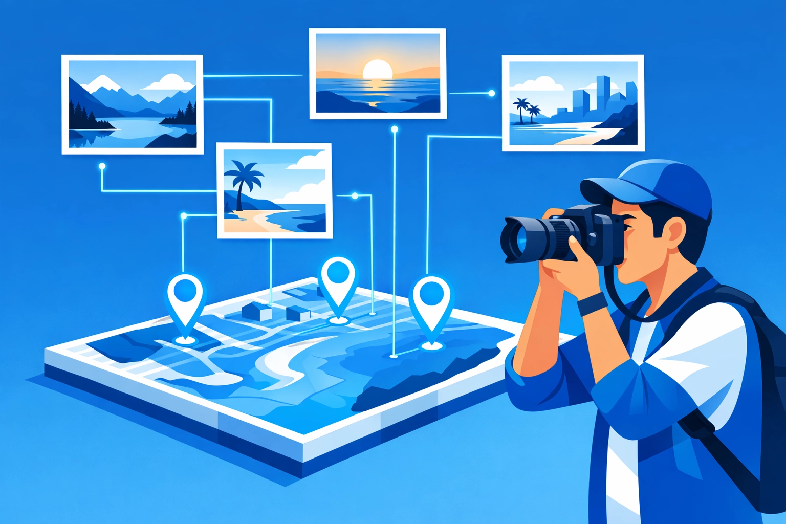 Visual representation of geotagged media and photos helping Monmouth County businesses boost local SEO relevance.