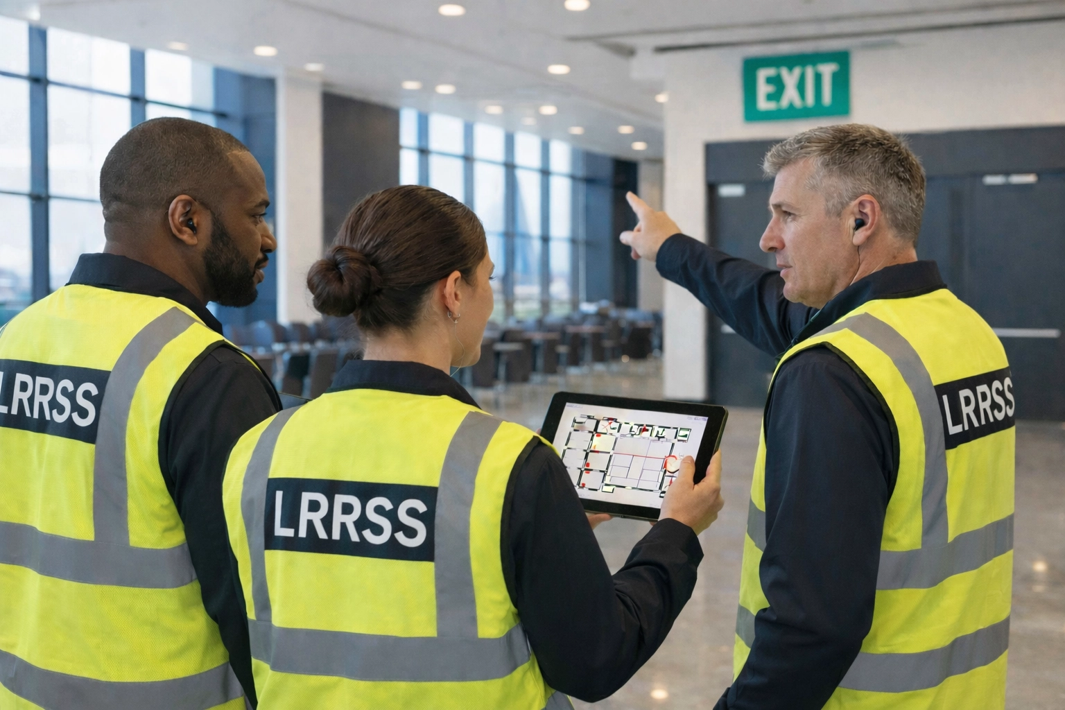 Security team conducting venue assessment for Martyn's Law compliance in London