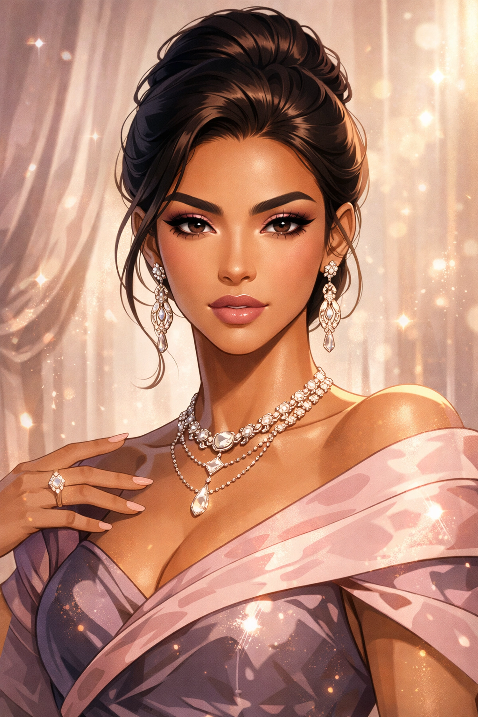 Luxury illustration of a woman with perfectly shaped nano brows that frame her face with elegant precision.