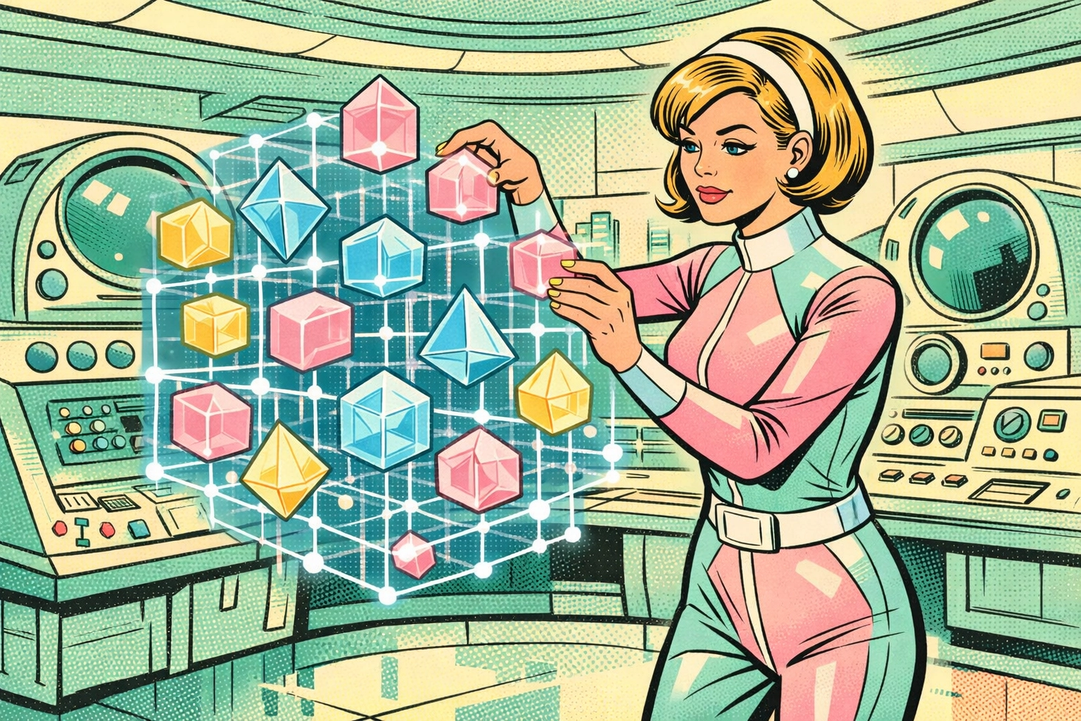 Futuristic architect organizing structured data into a digital grid for generative engine optimization (GEO).