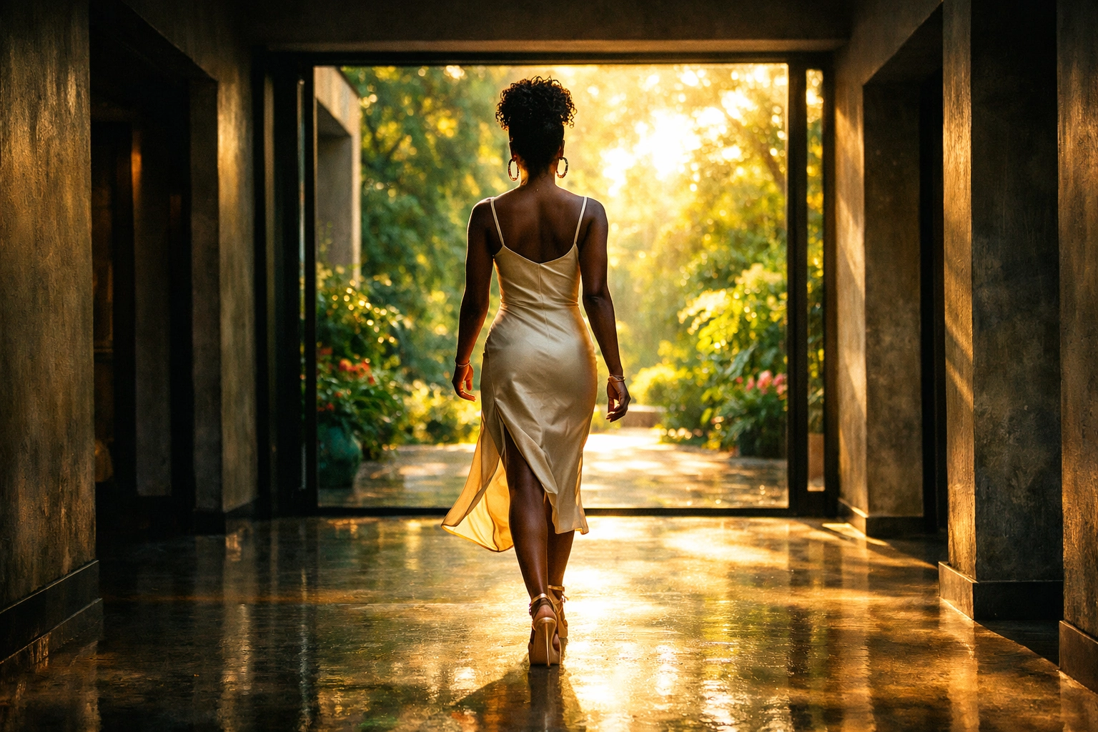 Black woman walking toward light, symbolizing freedom from negative generational legacies.
