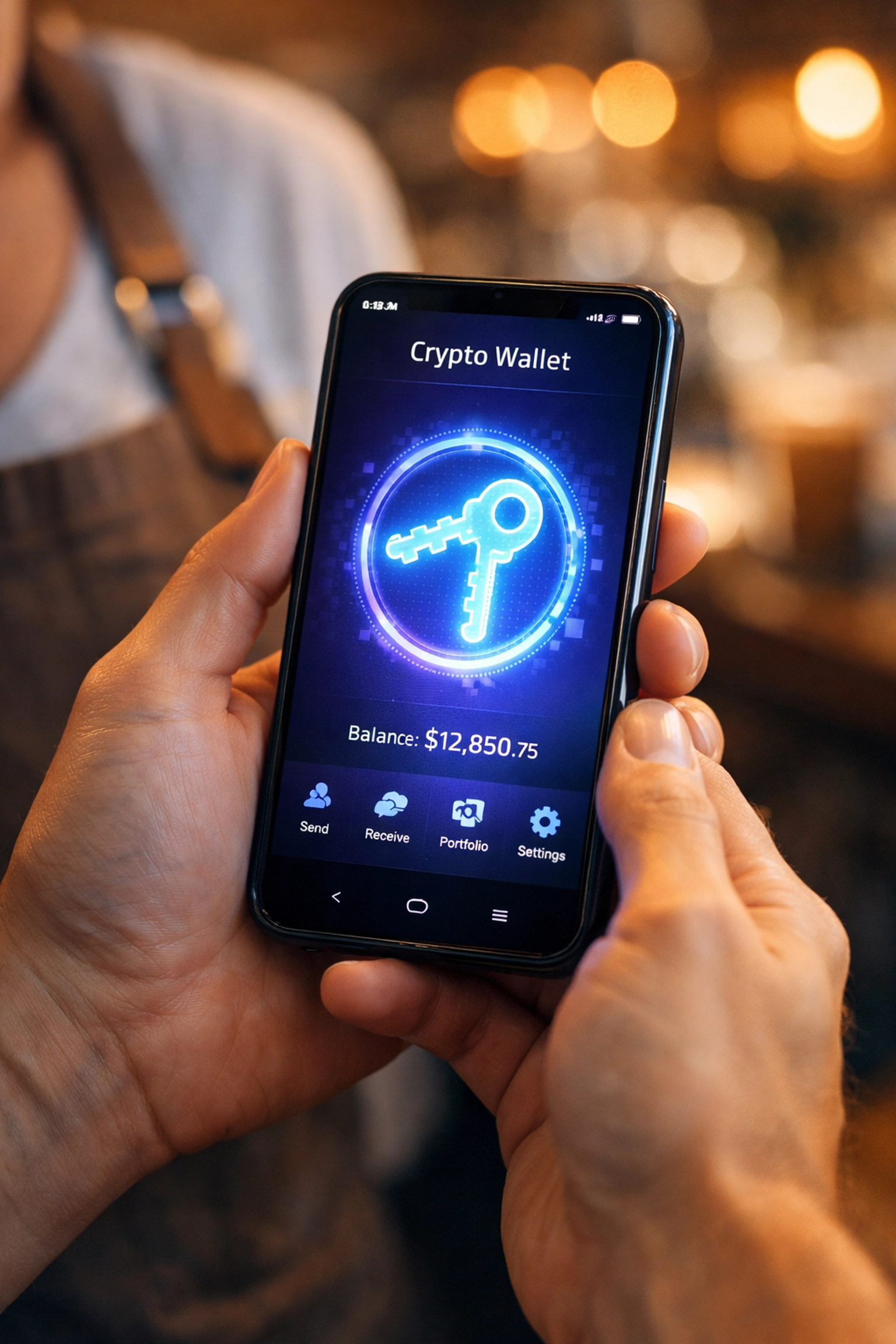 Small business owner accessing self-custody crypto wallet for direct payment control without intermediaries