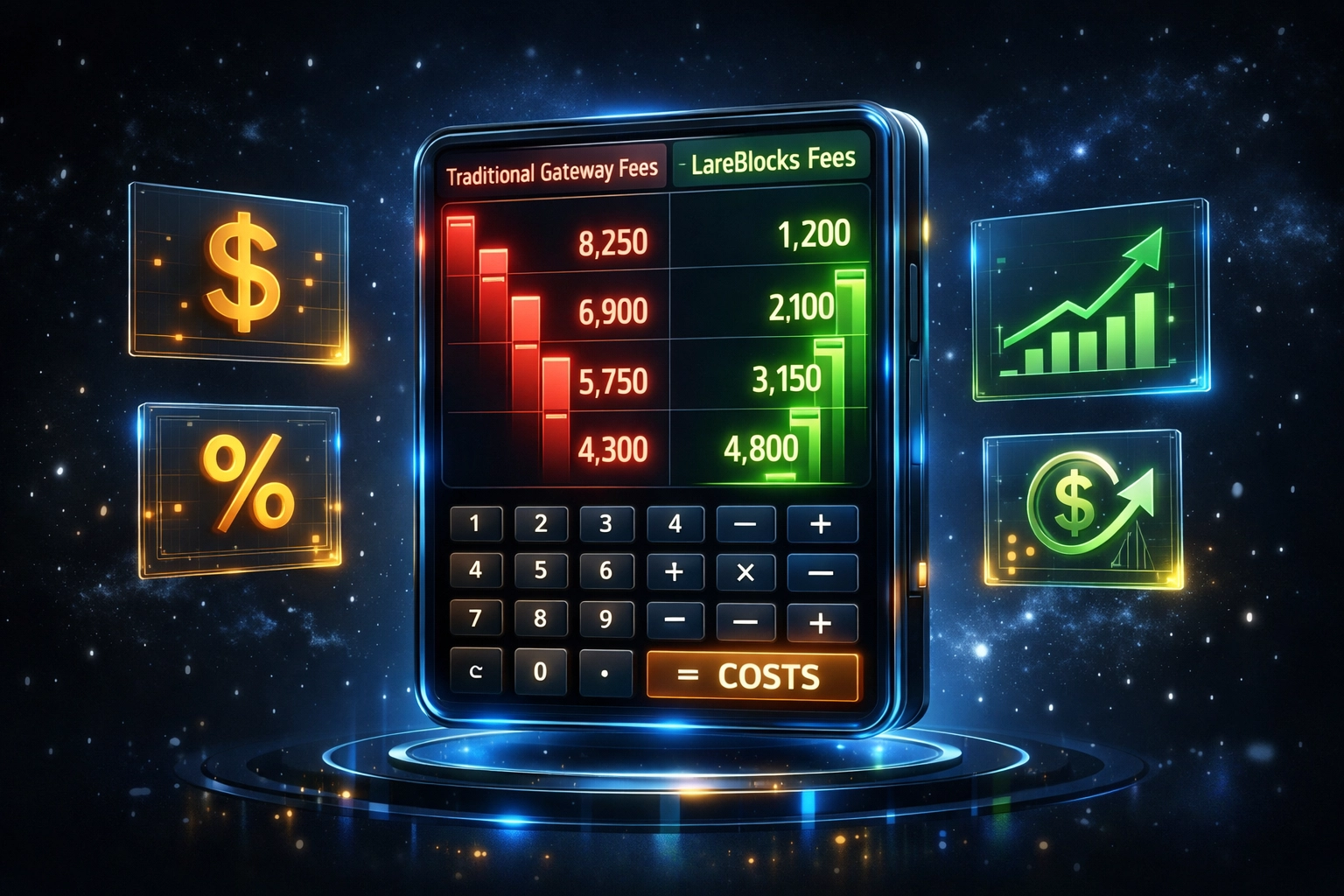 Payment fee comparison showing 50% cost savings with LareBlocks vs traditional gateways