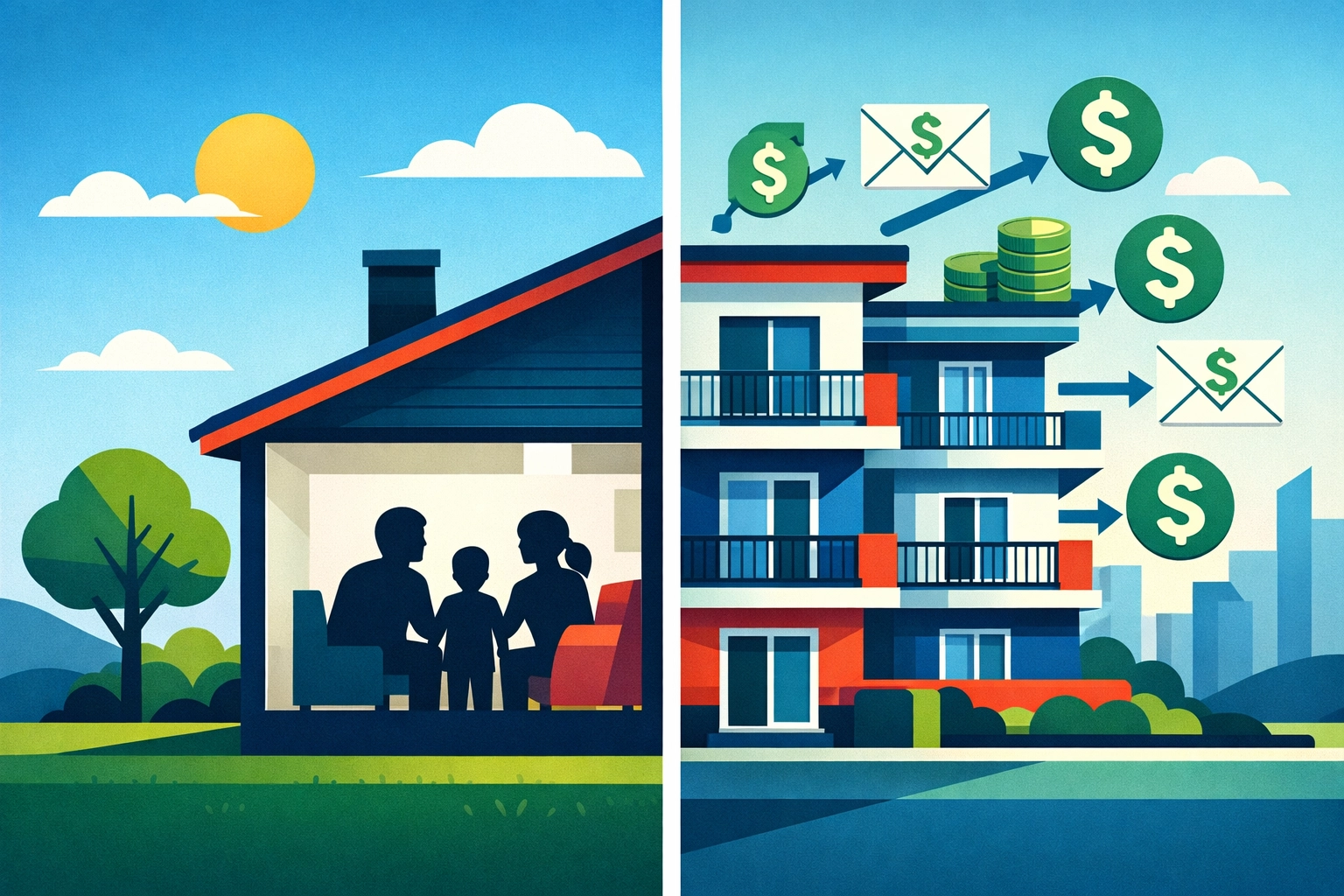 Comparison of single-family home versus multi-unit rental property generating income