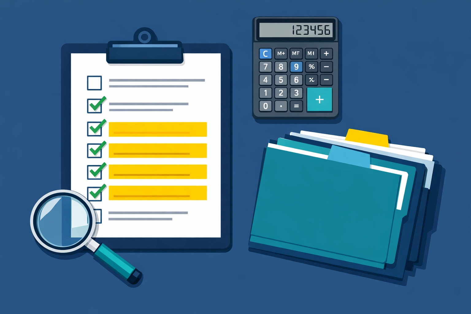 Tax planning checklist with calculator and organized folders for professional tax preparation in New Haven.