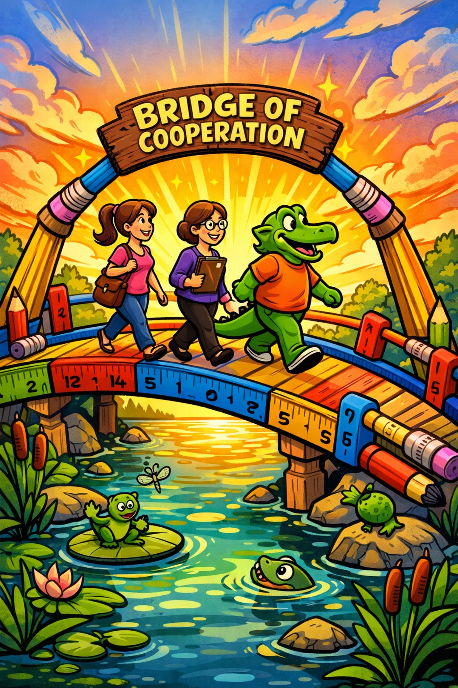 A parent and teacher walking together across a bridge to represent successful IEP meeting collaboration.