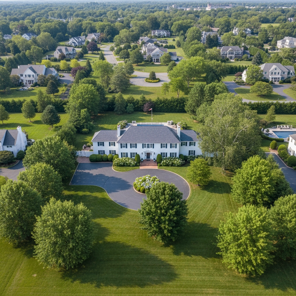 Tree-lined suburban street in Bergen County NJ