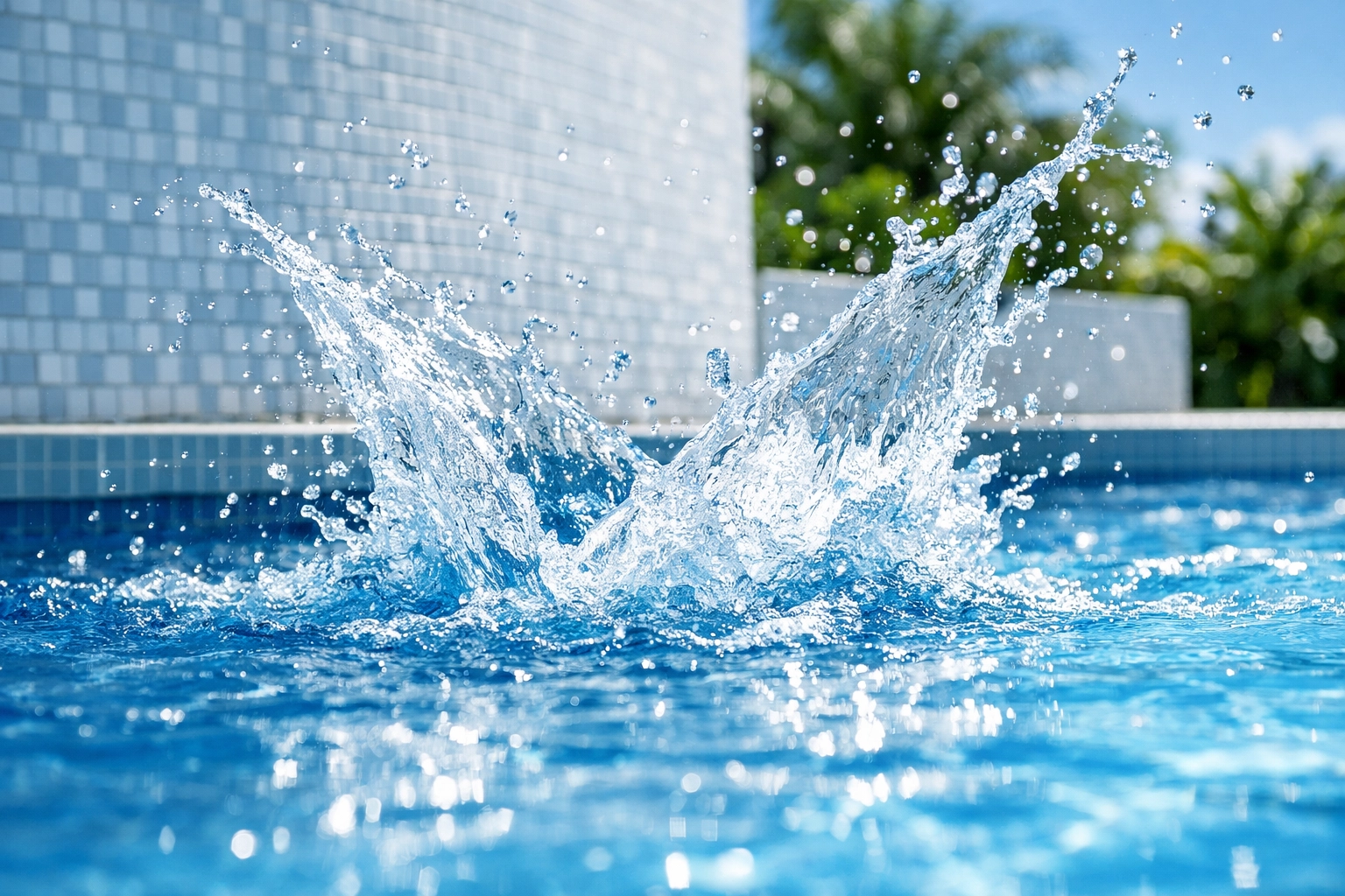 Dynamic water splash in a clear blue pool representing successful pool routes for sale.