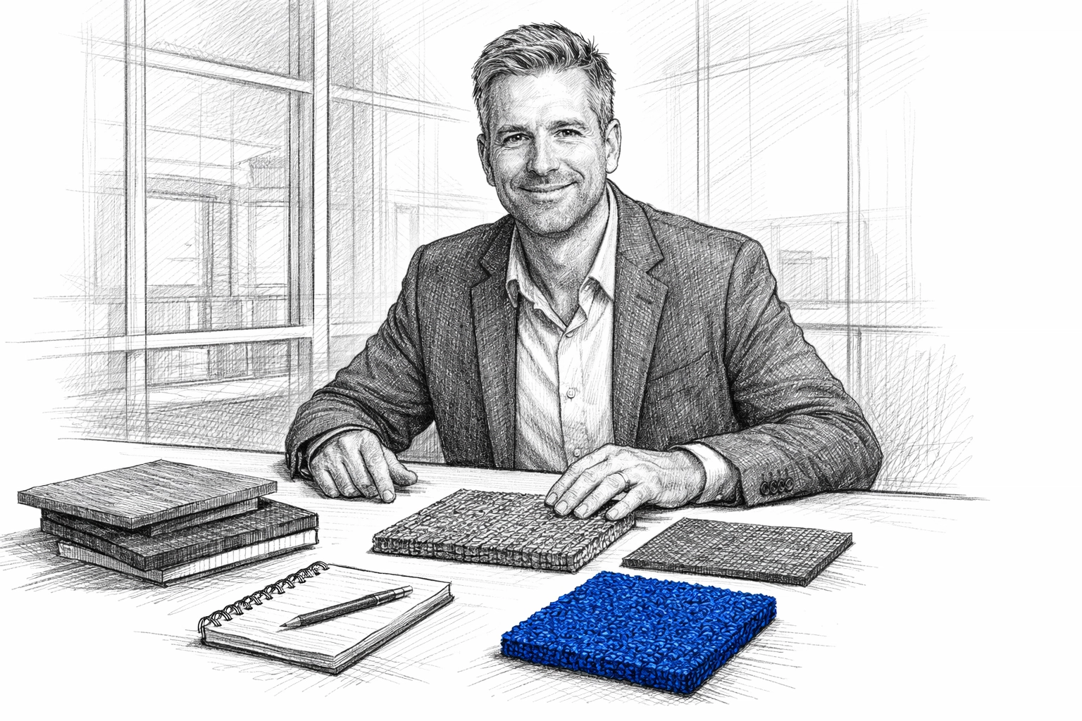 A product expert reviewing flooring samples for a hospitality manufacturer CEU course development.