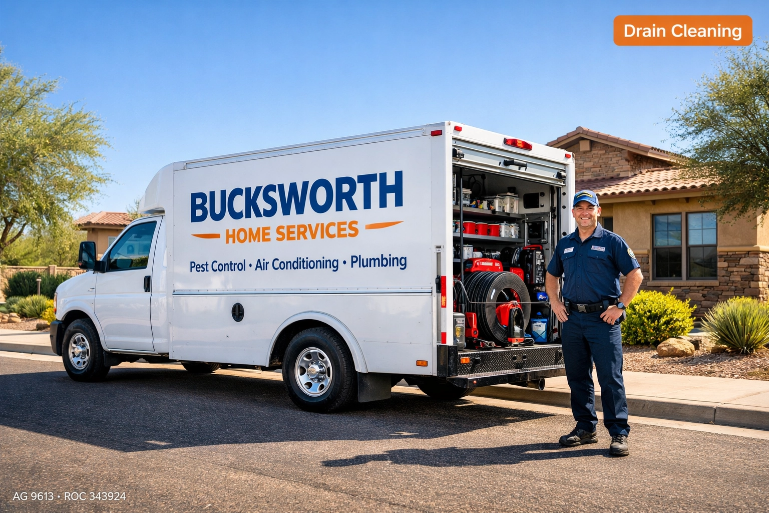 Bucksworth Home Services truck in Gilbert AZ ready to provide professional drain cleaning solutions.
