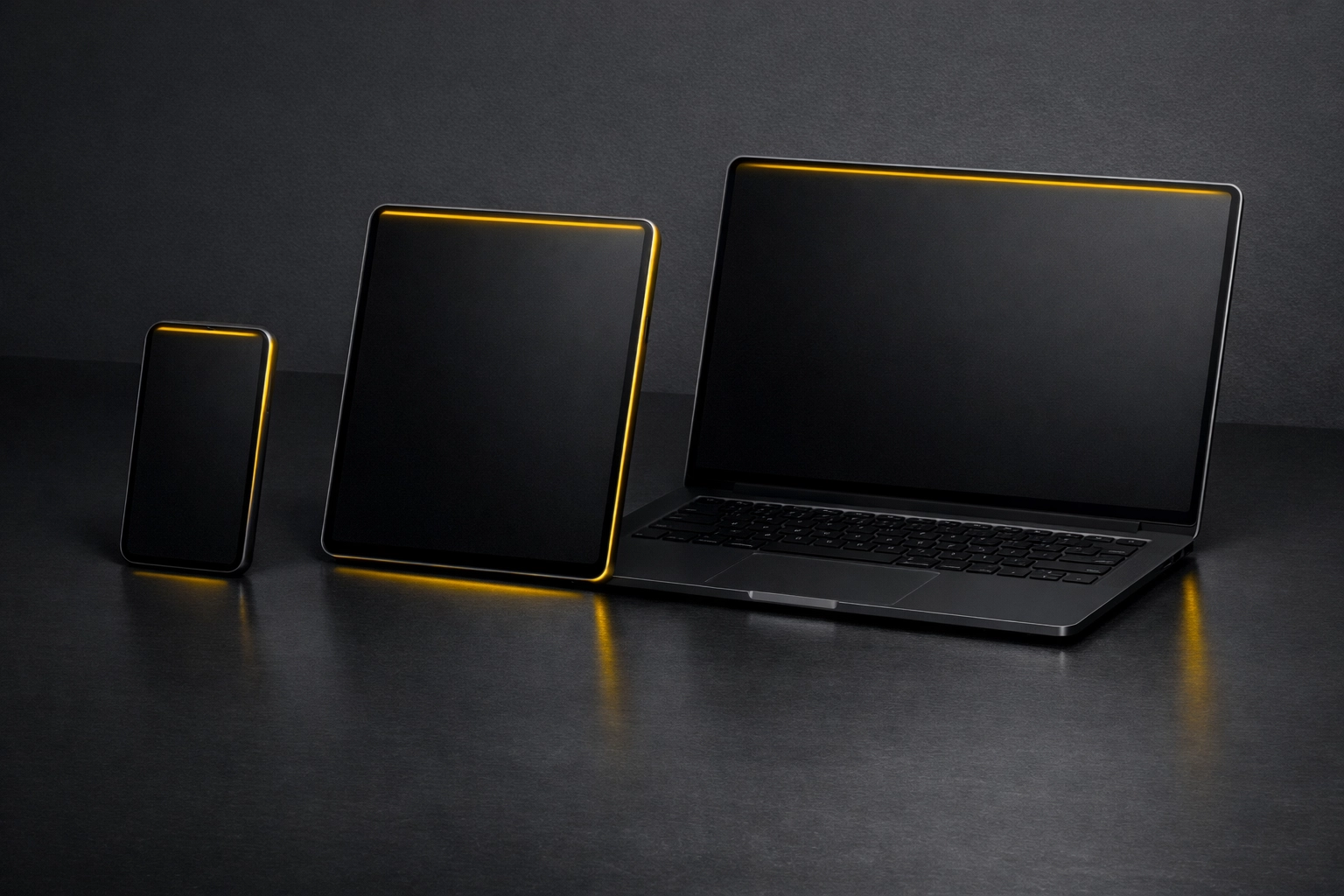 Smartphone, tablet, and laptop showing consistent brand identity across different digital platforms.