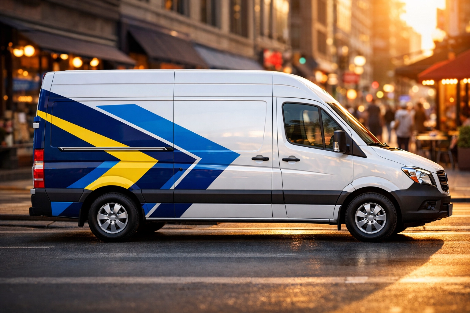 White cargo van featuring a professional partial vehicle decal wrap for mobile local business branding.