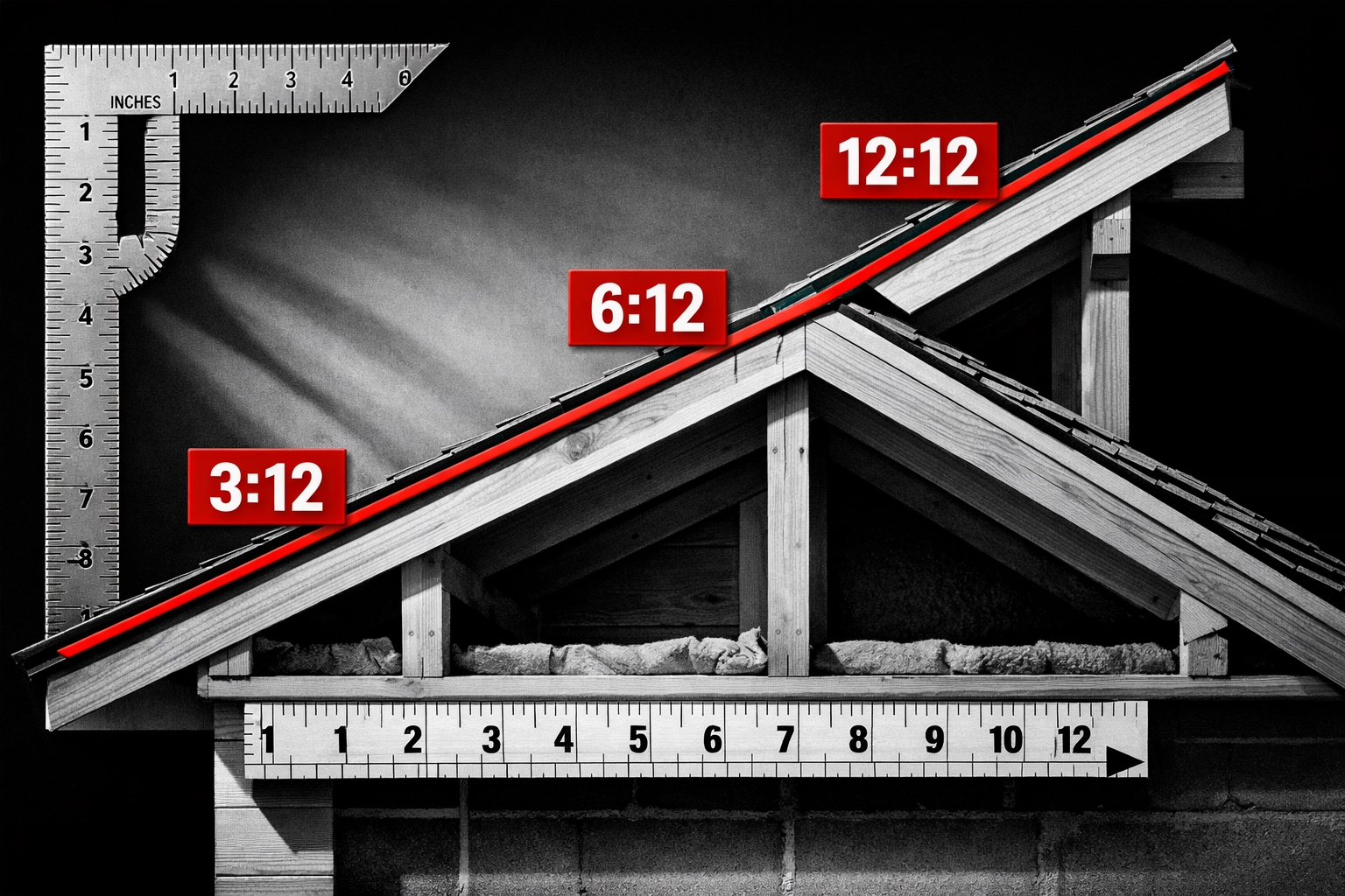 Diagram showing roof pitch angles from 3:12 to 12:12 for Salisbury MD homes