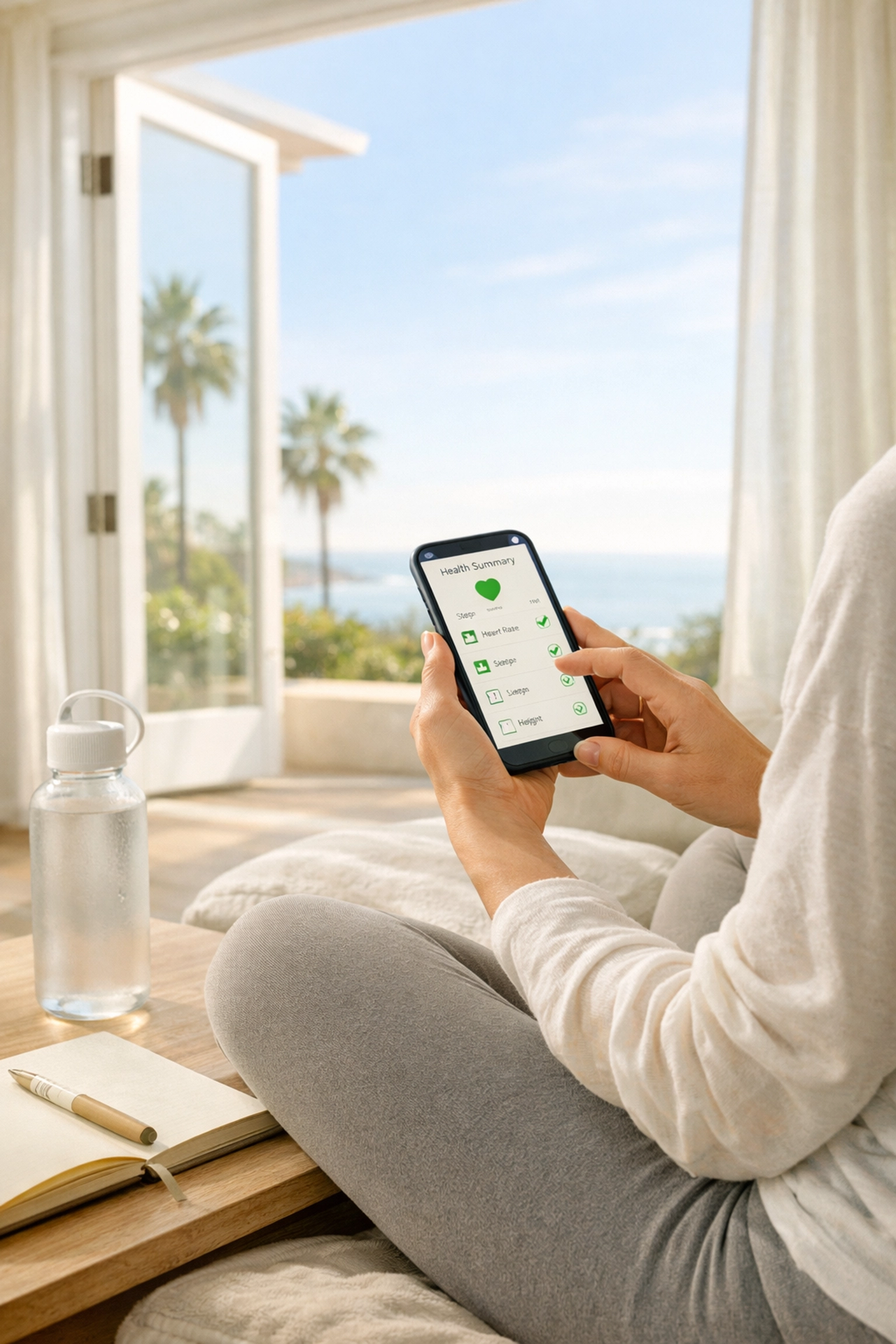 Person accessing California telemedicine weight loss support on smartphone from home