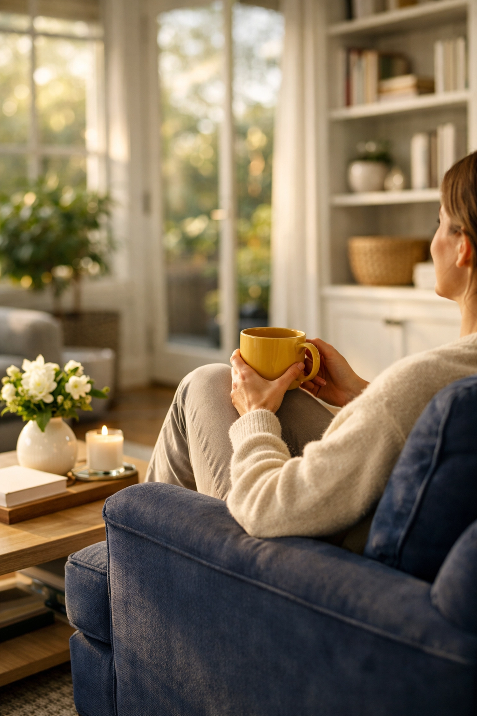 A relaxed resident enjoying a spotless home thanks to a reliable house cleaning Sudbury MA service.